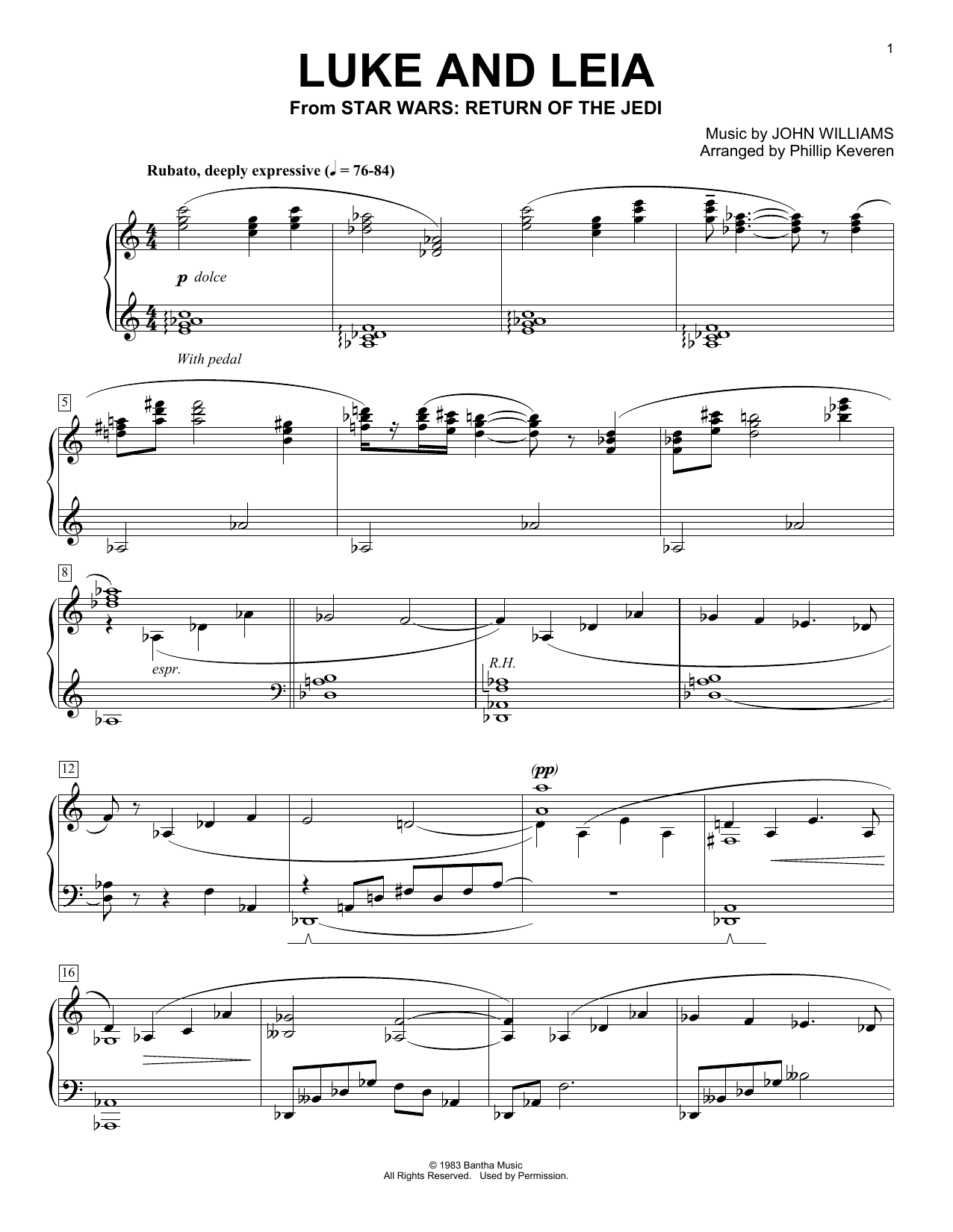Download John Williams Luke And Leia (from Star Wars: Return of the Jedi) (arr. Phillip Keveren) Sheet Music and learn how to play Big Note Piano PDF digital score in minutes