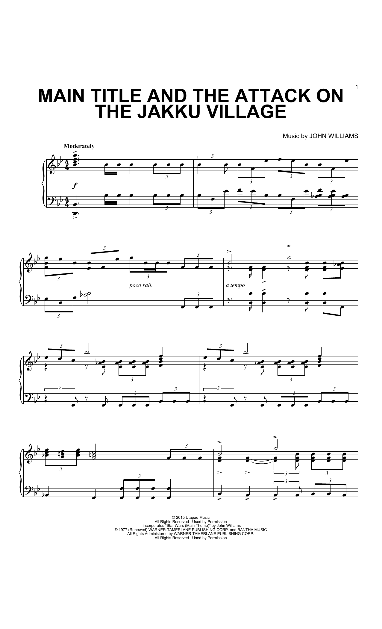 Download John Williams Main Title And The Attack On The Jakku Village Sheet Music and learn how to play Piano PDF digital score in minutes