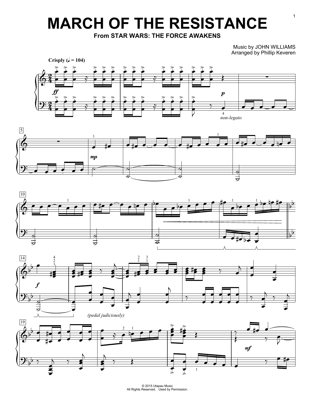 Download John Williams March Of The Resistance (arr. Phillip Keveren) Sheet Music and learn how to play Big Note Piano PDF digital score in minutes