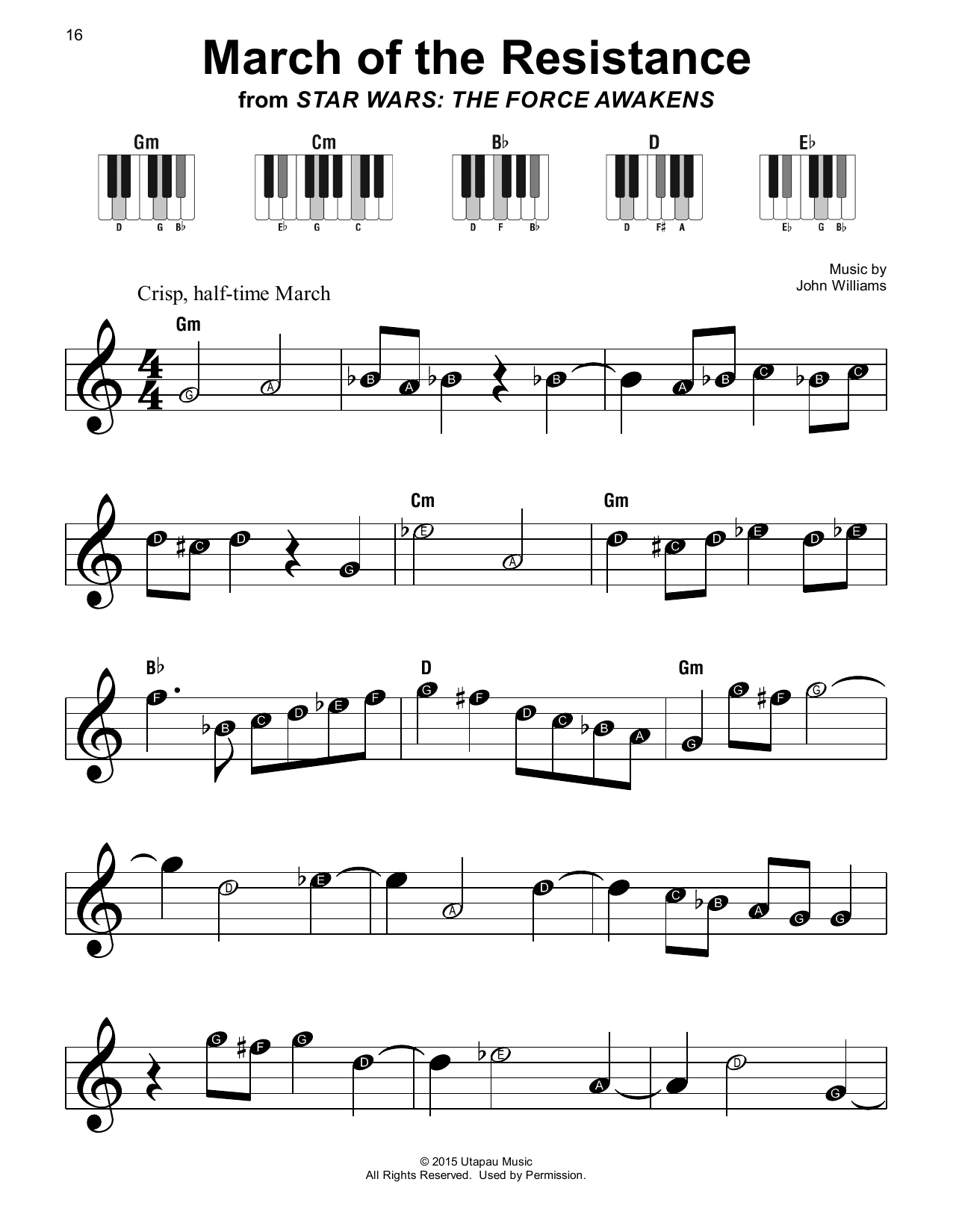 Download John Williams March Of The Resistance (from Star Wars: The Force Awakens) Sheet Music and learn how to play Super Easy Piano PDF digital score in minutes