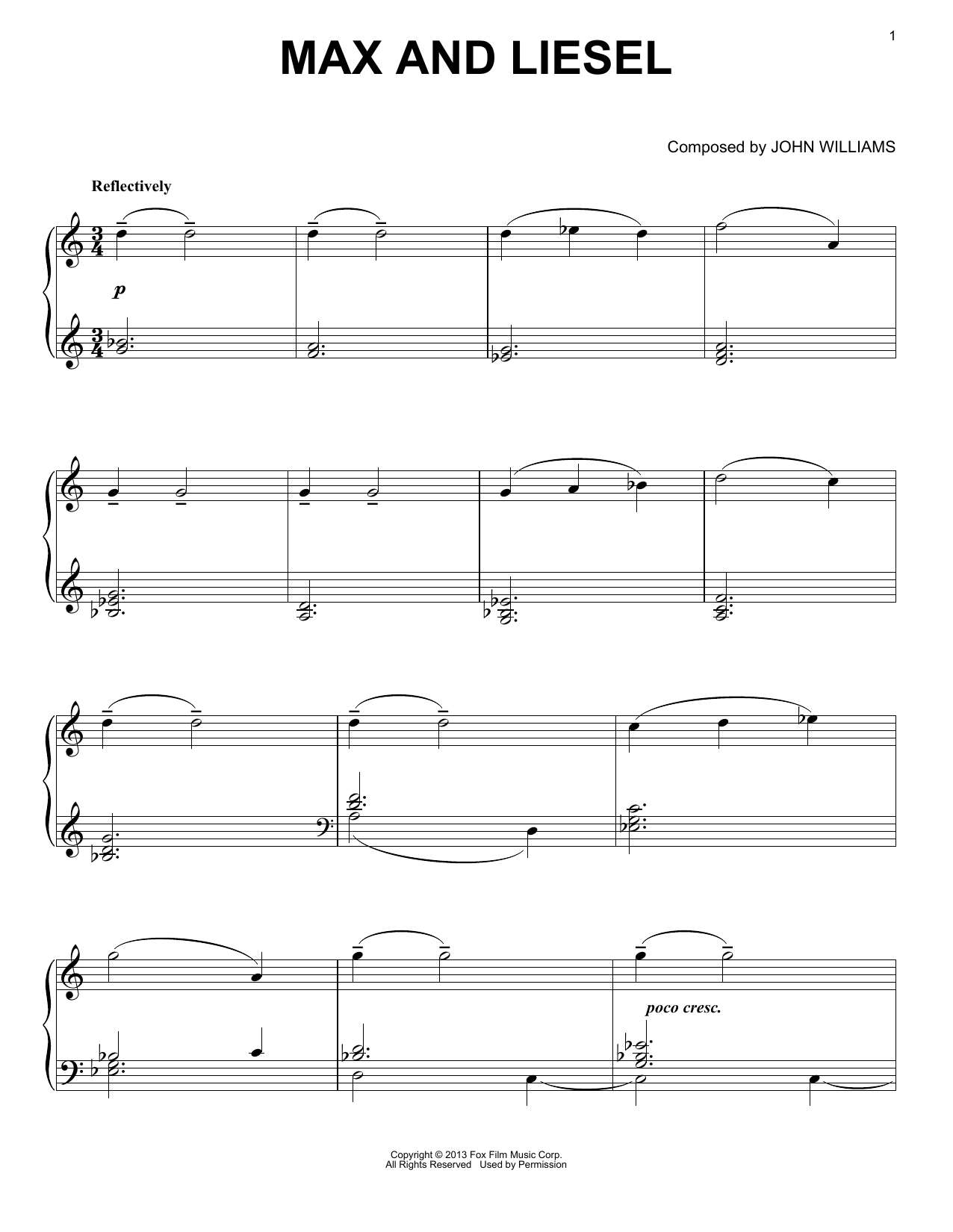 Download John Williams Max And Liesel Sheet Music and learn how to play Piano PDF digital score in minutes