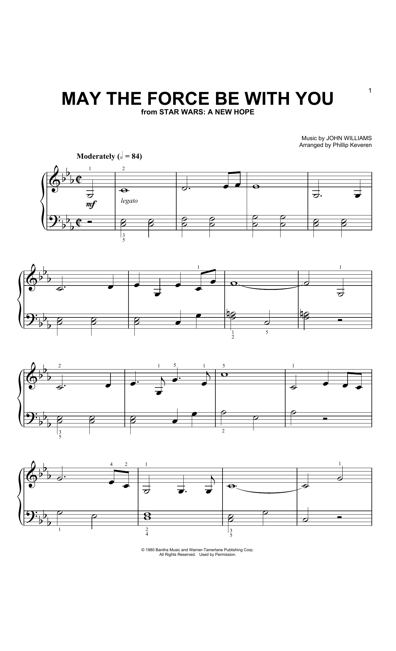 Download John Williams May The Force Be With You (from Star Wars: A New Hope) (arr. Phillip Keveren) Sheet Music and learn how to play Big Note Piano PDF digital score in minutes