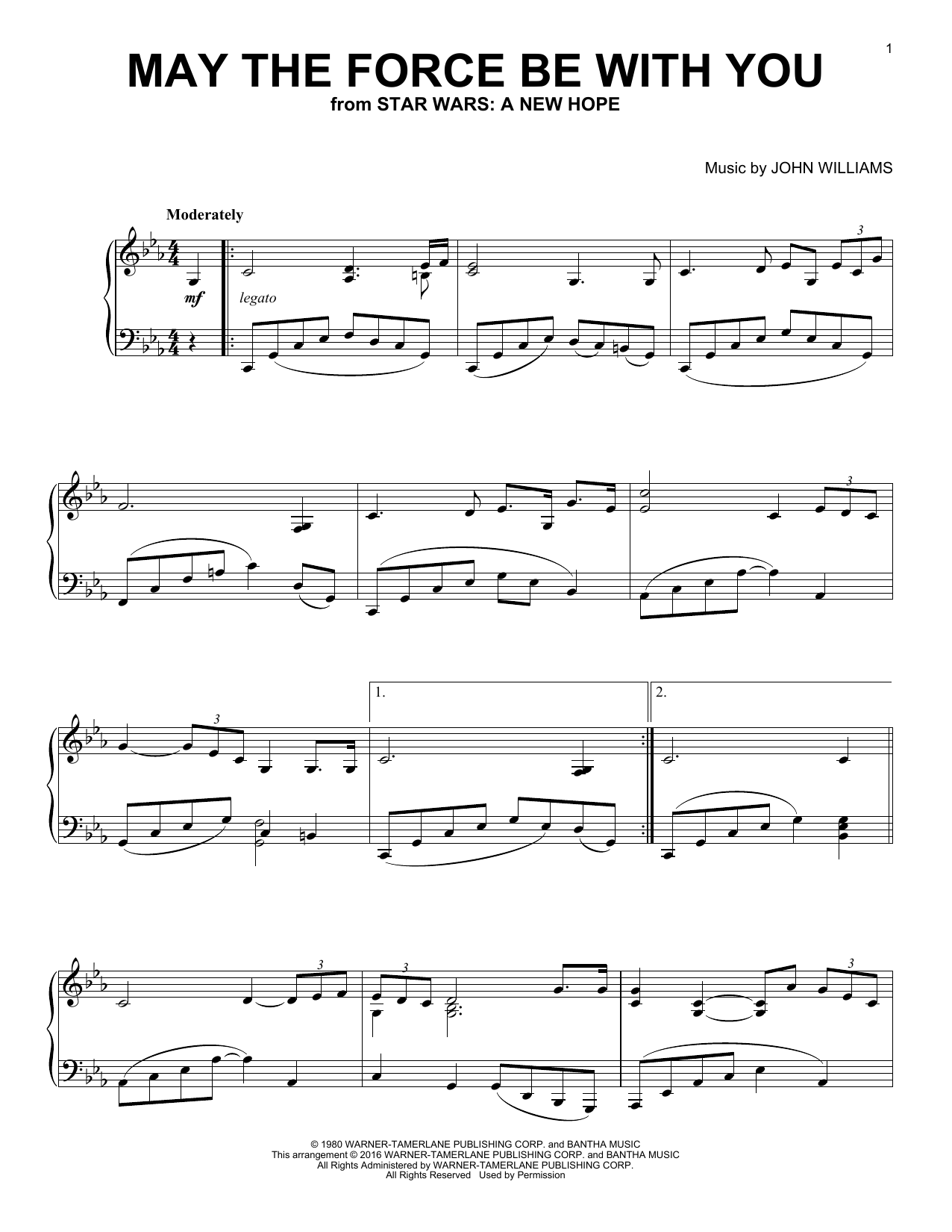 Download John Williams May The Force Be With You (from Star Wars: A New Hope) Sheet Music and learn how to play Tenor Sax Solo PDF digital score in minutes