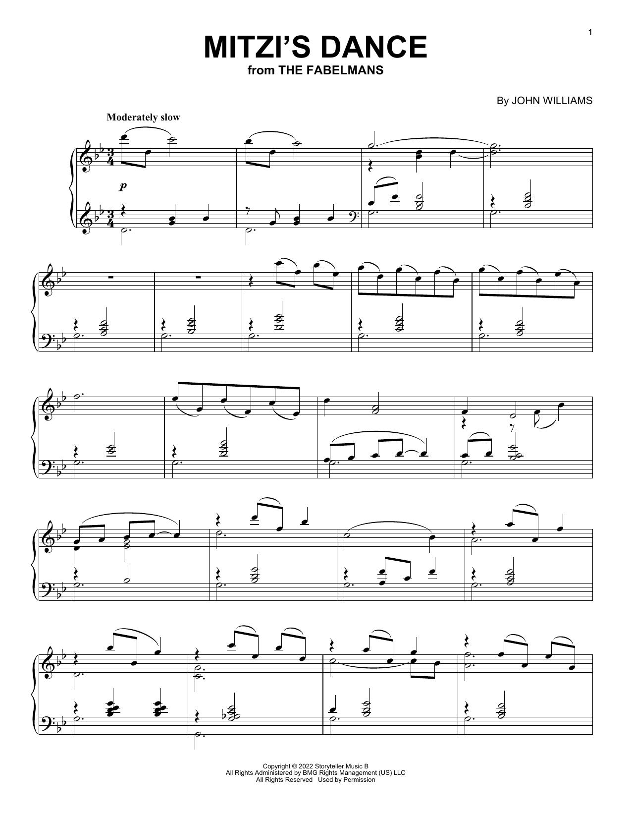 Download John Williams Mitzi's Dance (from The Fabelmans) Sheet Music and learn how to play Piano Solo PDF digital score in minutes