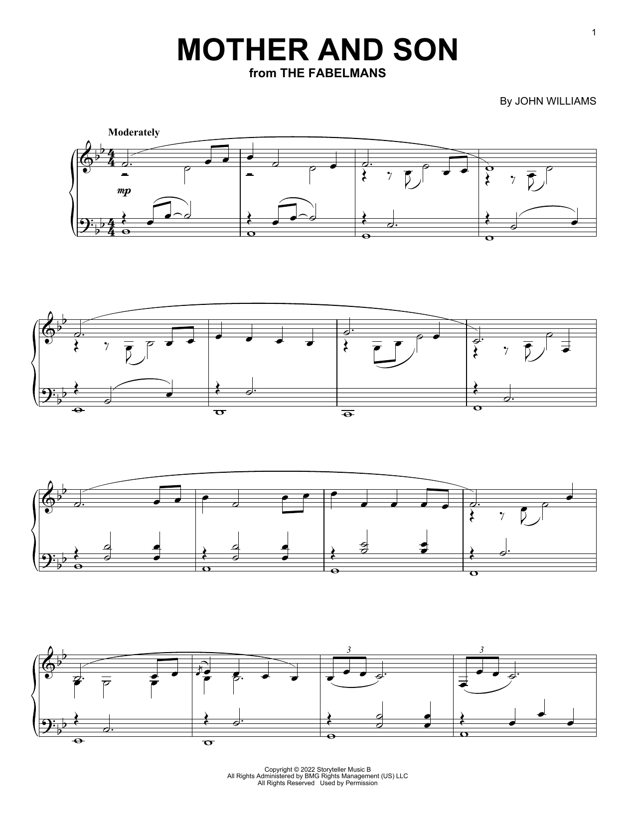 Download John Williams Mother And Son (from The Fabelmans) Sheet Music and learn how to play Piano Solo PDF digital score in minutes