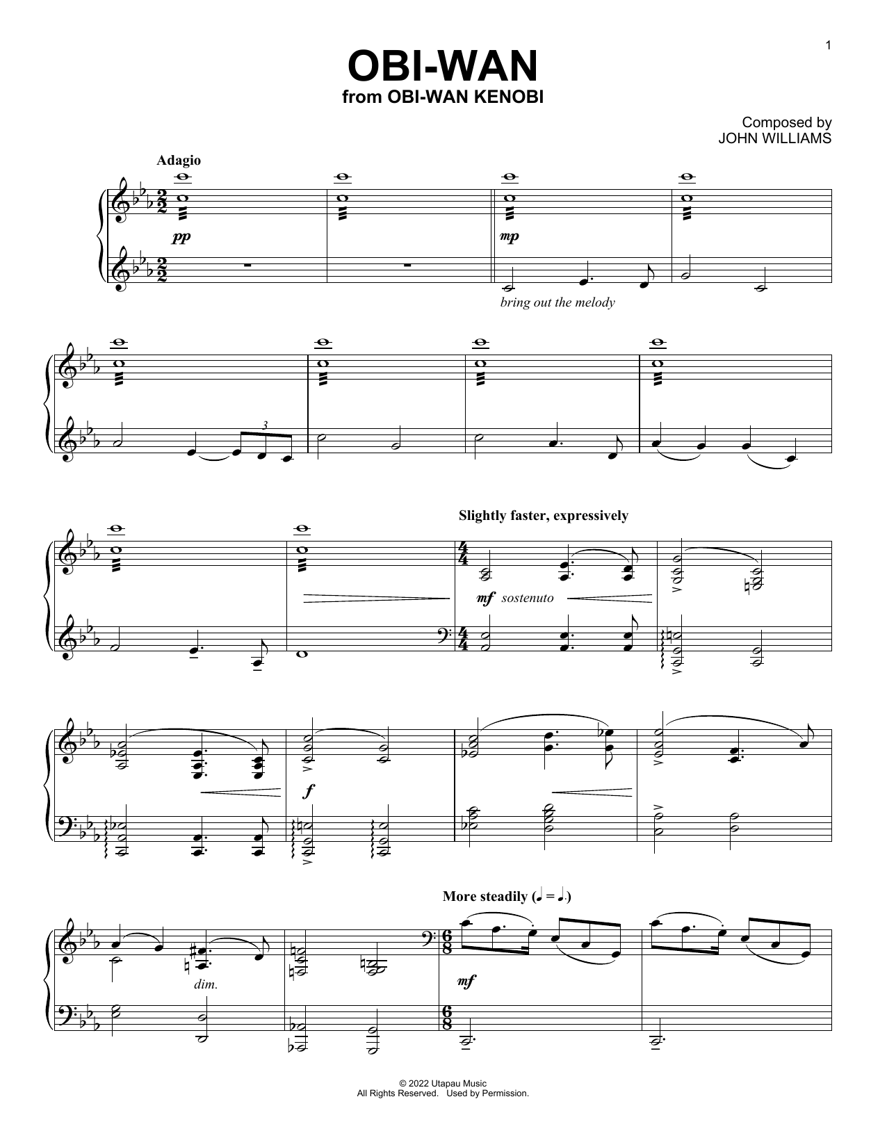 Download John Williams Obi-Wan (from Obi-Wan Kenobi) Sheet Music and learn how to play Easy Piano PDF digital score in minutes