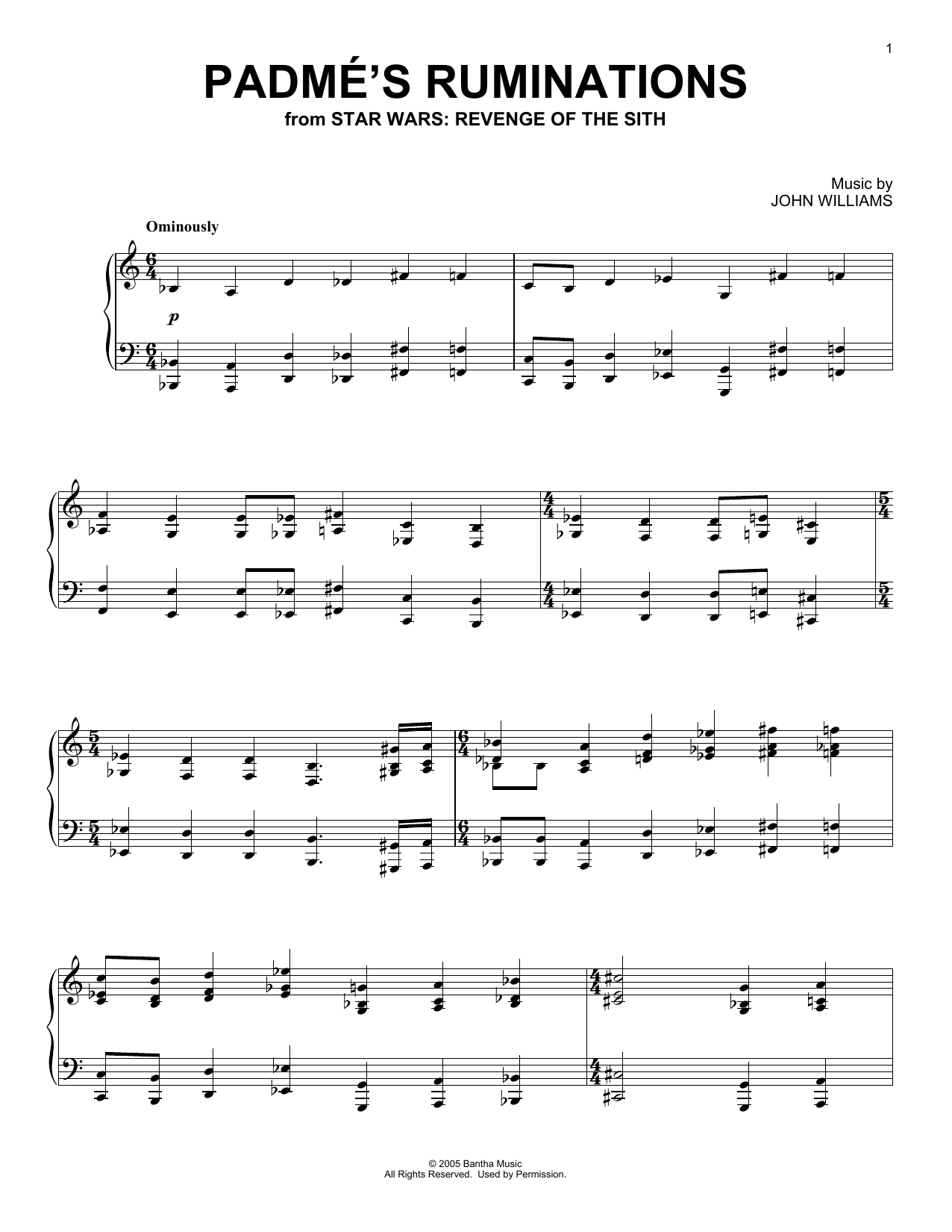 Download John Williams Padme's Ruminations (from Star Wars: Revenge Of The Sith) Sheet Music and learn how to play Piano Solo PDF digital score in minutes