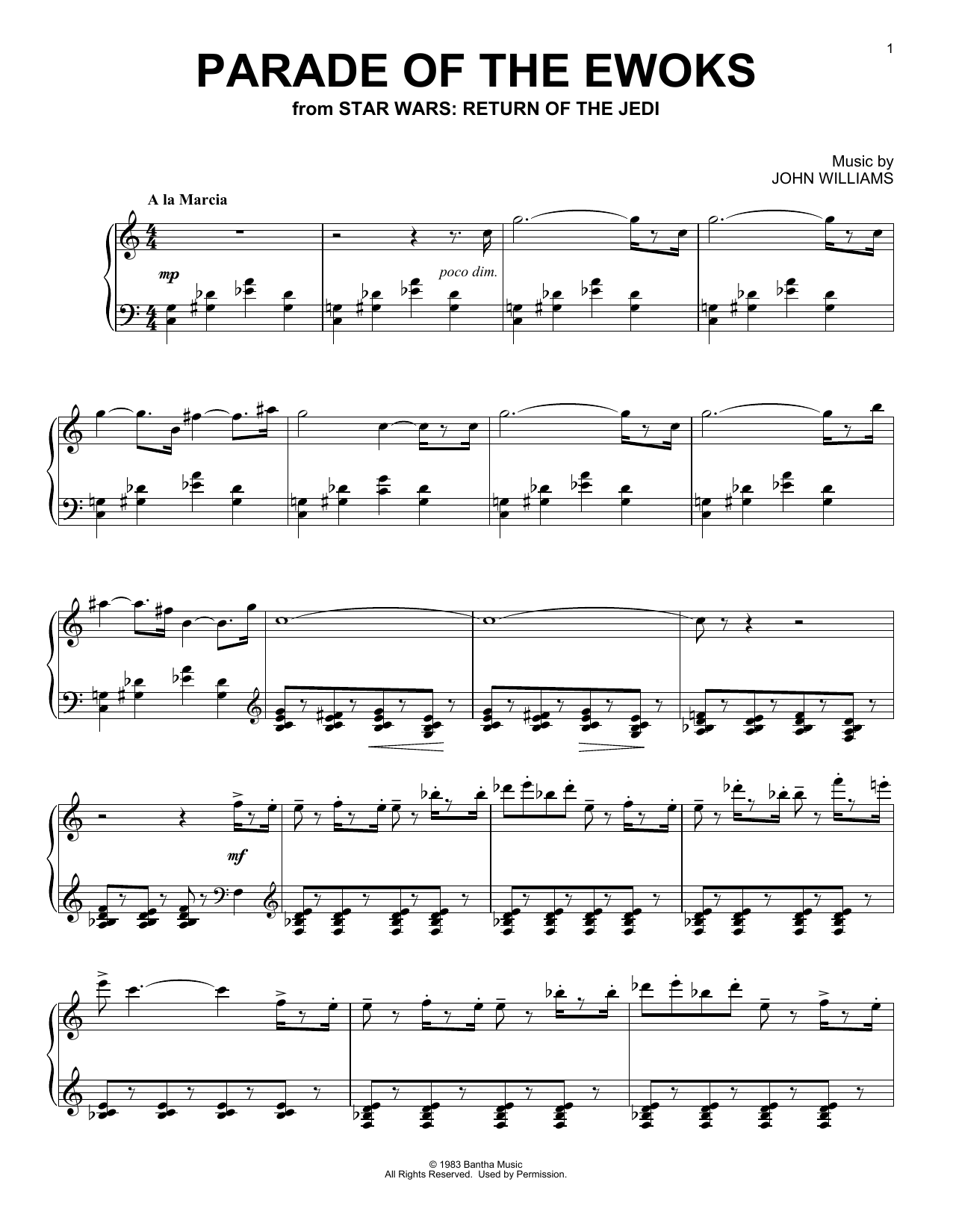 Download John Williams Parade Of The Ewoks (from Star Wars: Return Of The Jedi) Sheet Music and learn how to play Piano Solo PDF digital score in minutes