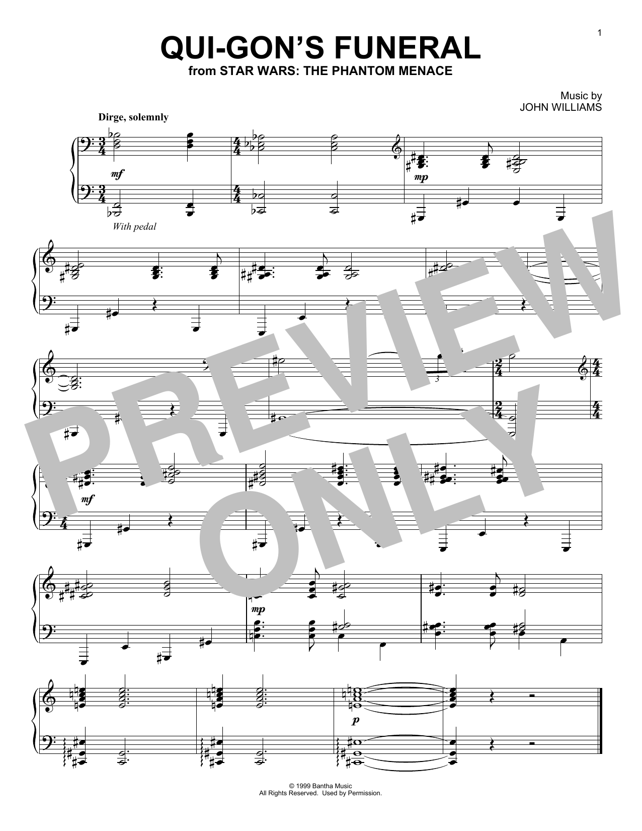 Download John Williams Qui-Gon's Funeral (from Star Wars: The Phantom Menace) Sheet Music and learn how to play Piano Solo PDF digital score in minutes