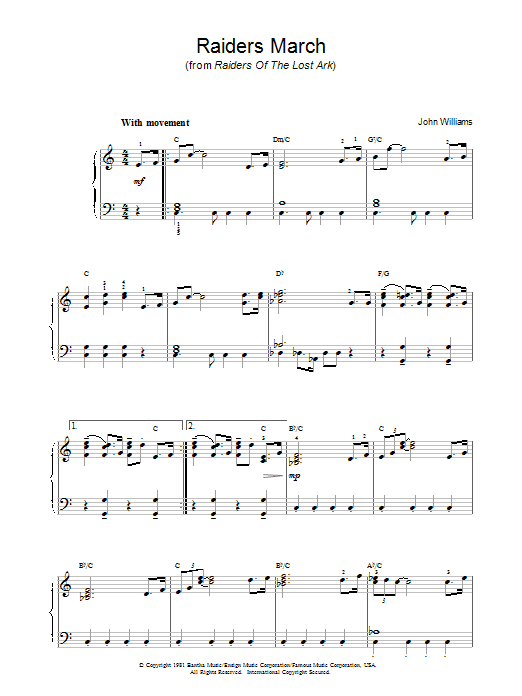Download John Williams Raiders March (from Raiders Of The Lost Ark) Sheet Music and learn how to play Cello PDF digital score in minutes