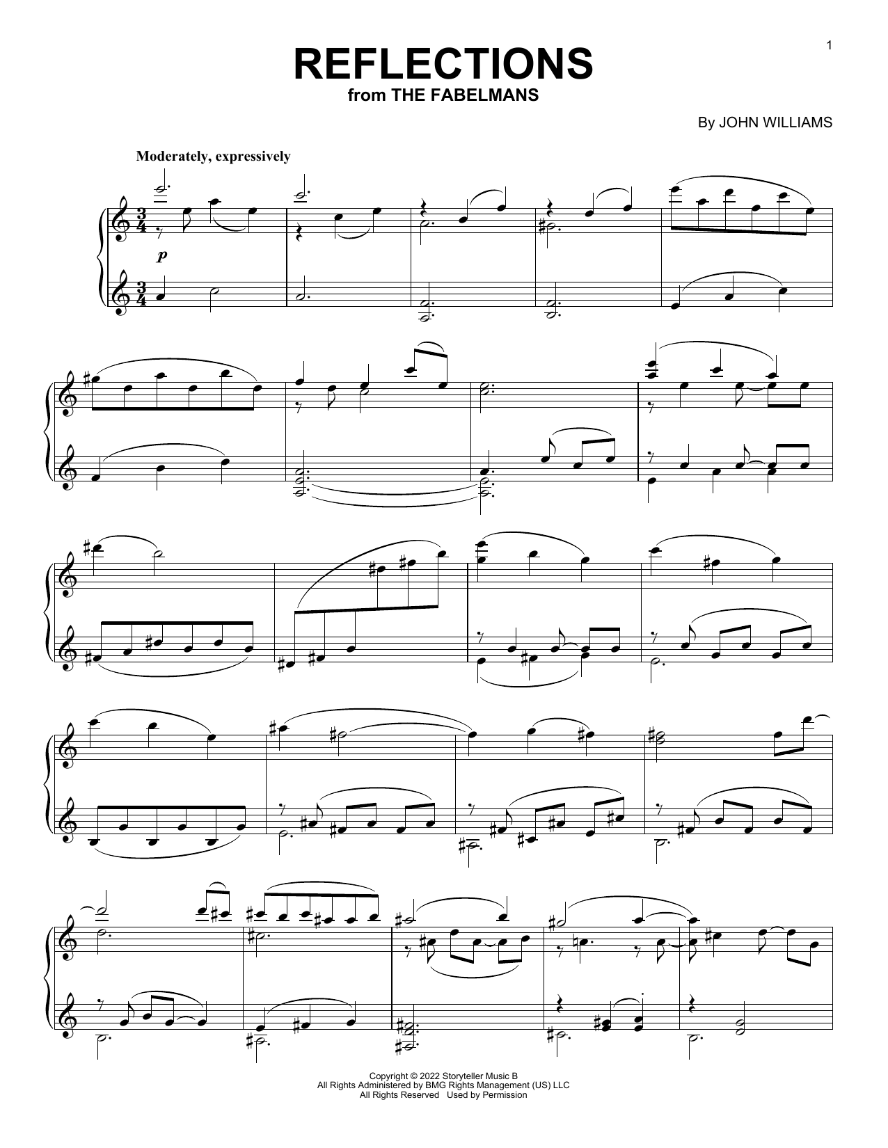 Download John Williams Reflections (from The Fabelmans) Sheet Music and learn how to play Piano Solo PDF digital score in minutes