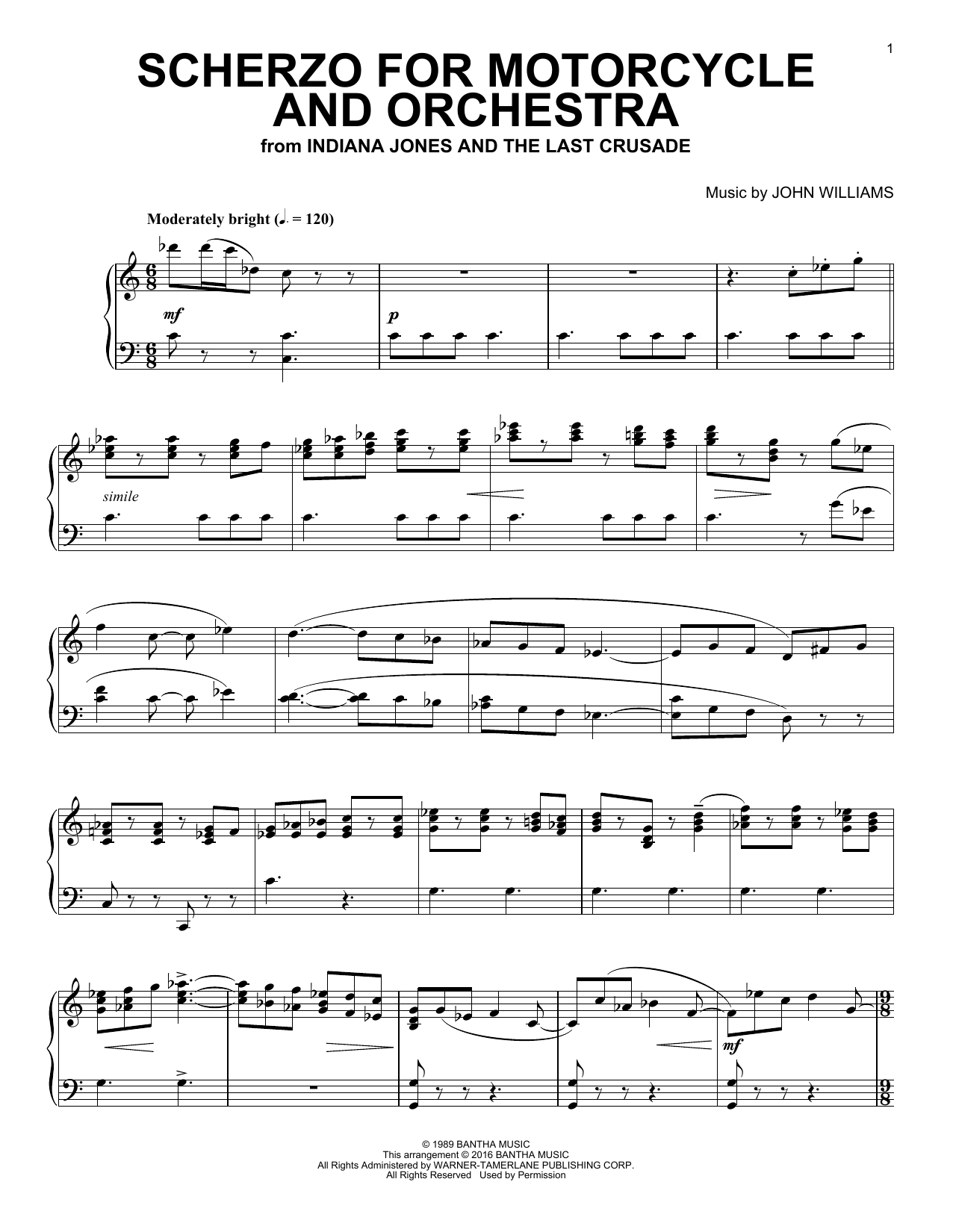 Download John Williams Scherzo For Motorcycle And Orchestra Sheet Music and learn how to play Piano PDF digital score in minutes
