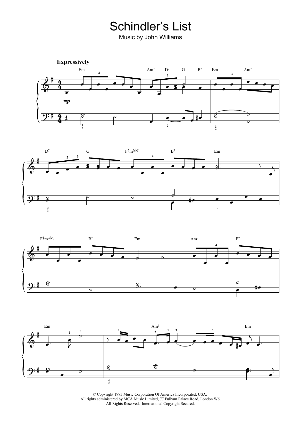Download John Williams Schindler's List Sheet Music and learn how to play Piano PDF digital score in minutes