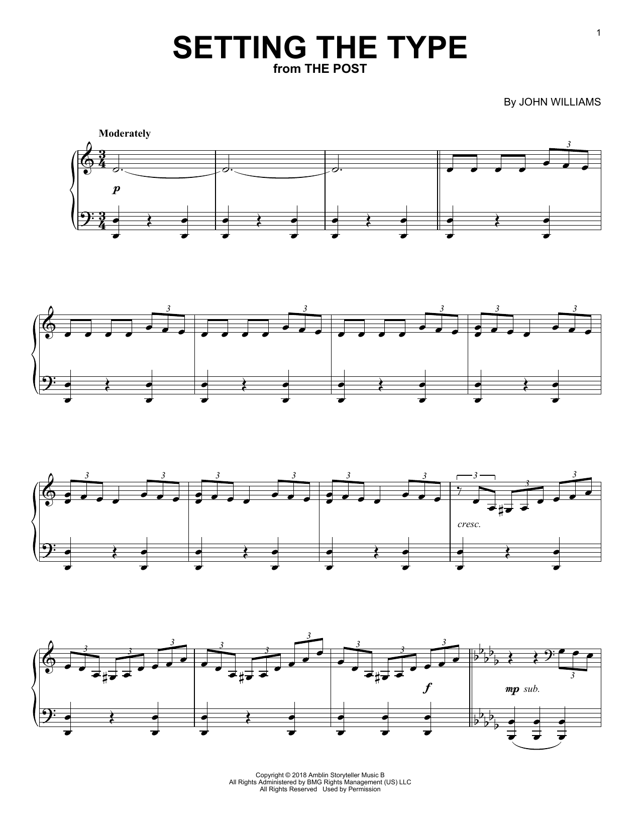 Download John Williams Setting The Type (from The Post) Sheet Music and learn how to play Piano PDF digital score in minutes