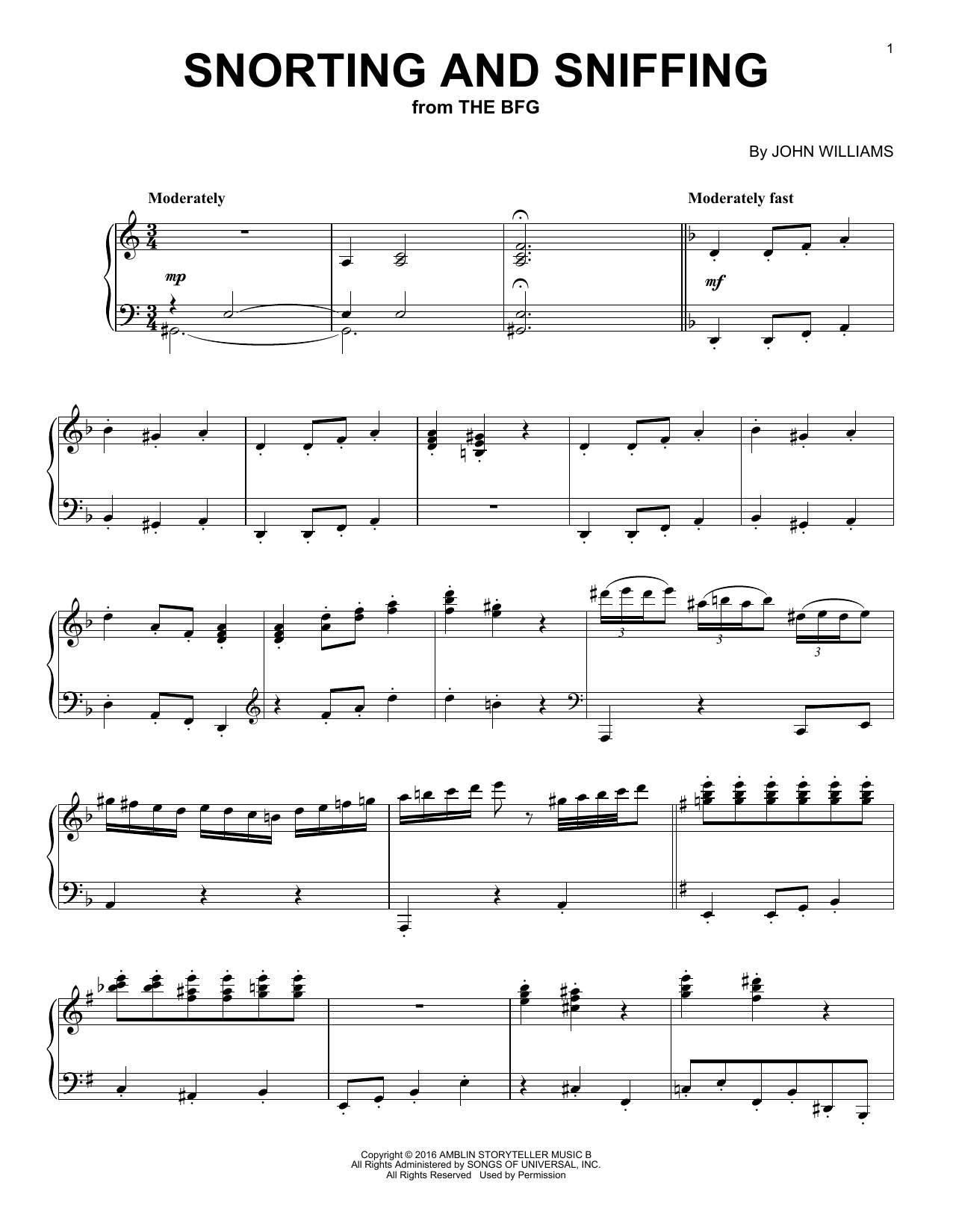 Download John Williams Snorting And Sniffing Sheet Music and learn how to play Piano PDF digital score in minutes