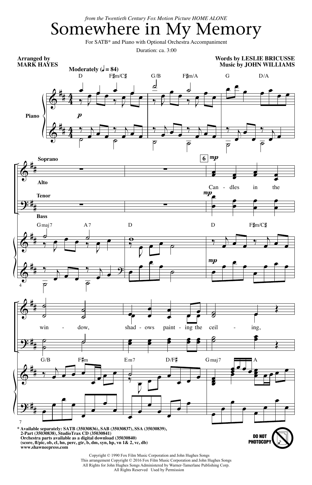 Download Mark Hayes Somewhere In My Memory Sheet Music and learn how to play SAB PDF digital score in minutes