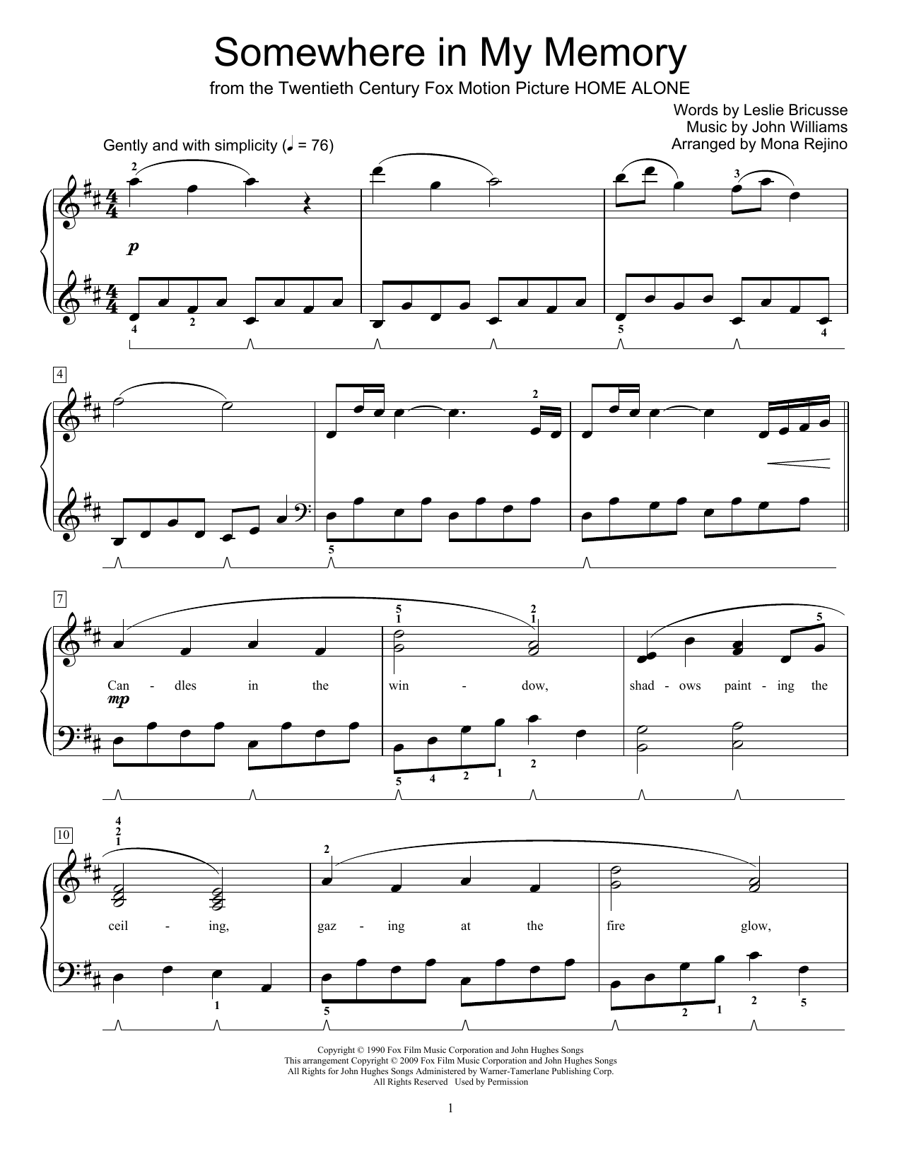 Download Bette Midler Somewhere In My Memory Sheet Music and learn how to play Easy Piano PDF digital score in minutes