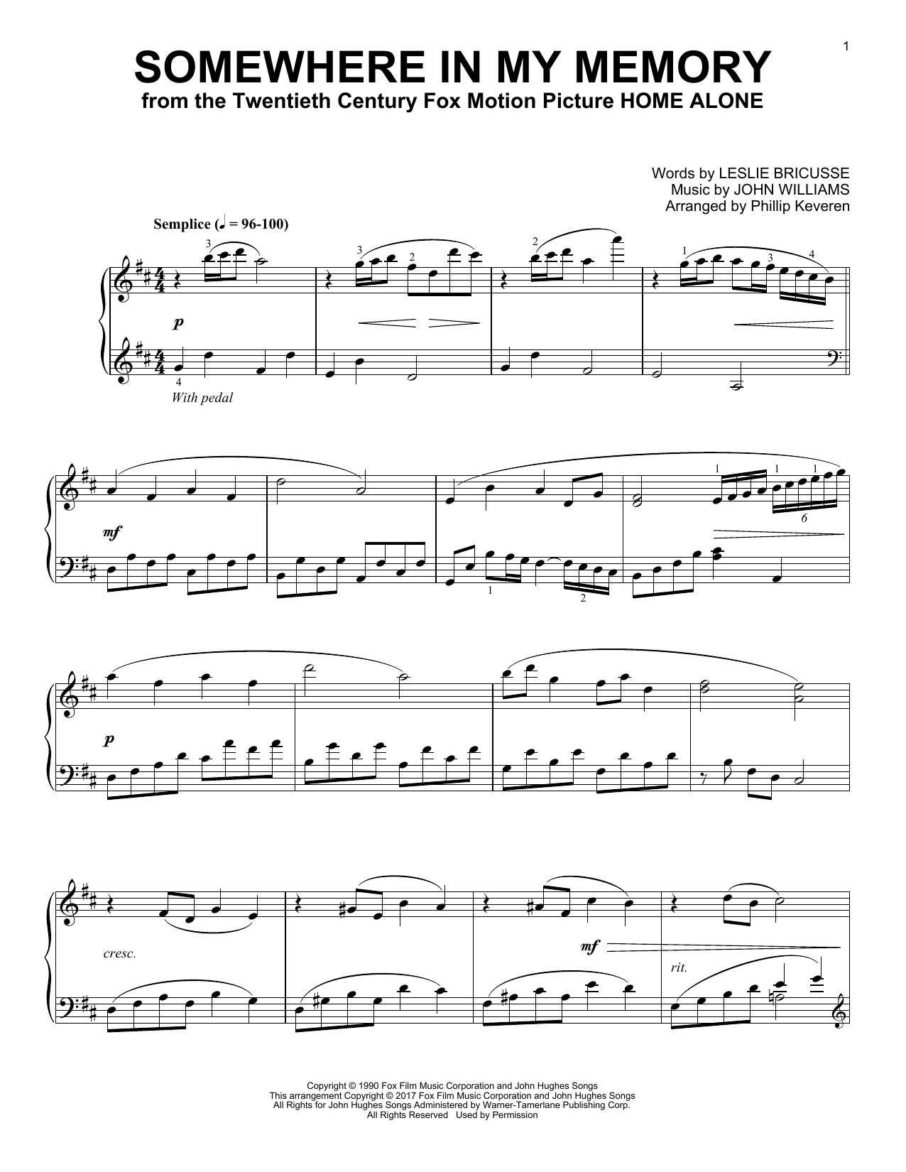 Download Phillip Keveren Somewhere In My Memory Sheet Music and learn how to play Piano PDF digital score in minutes