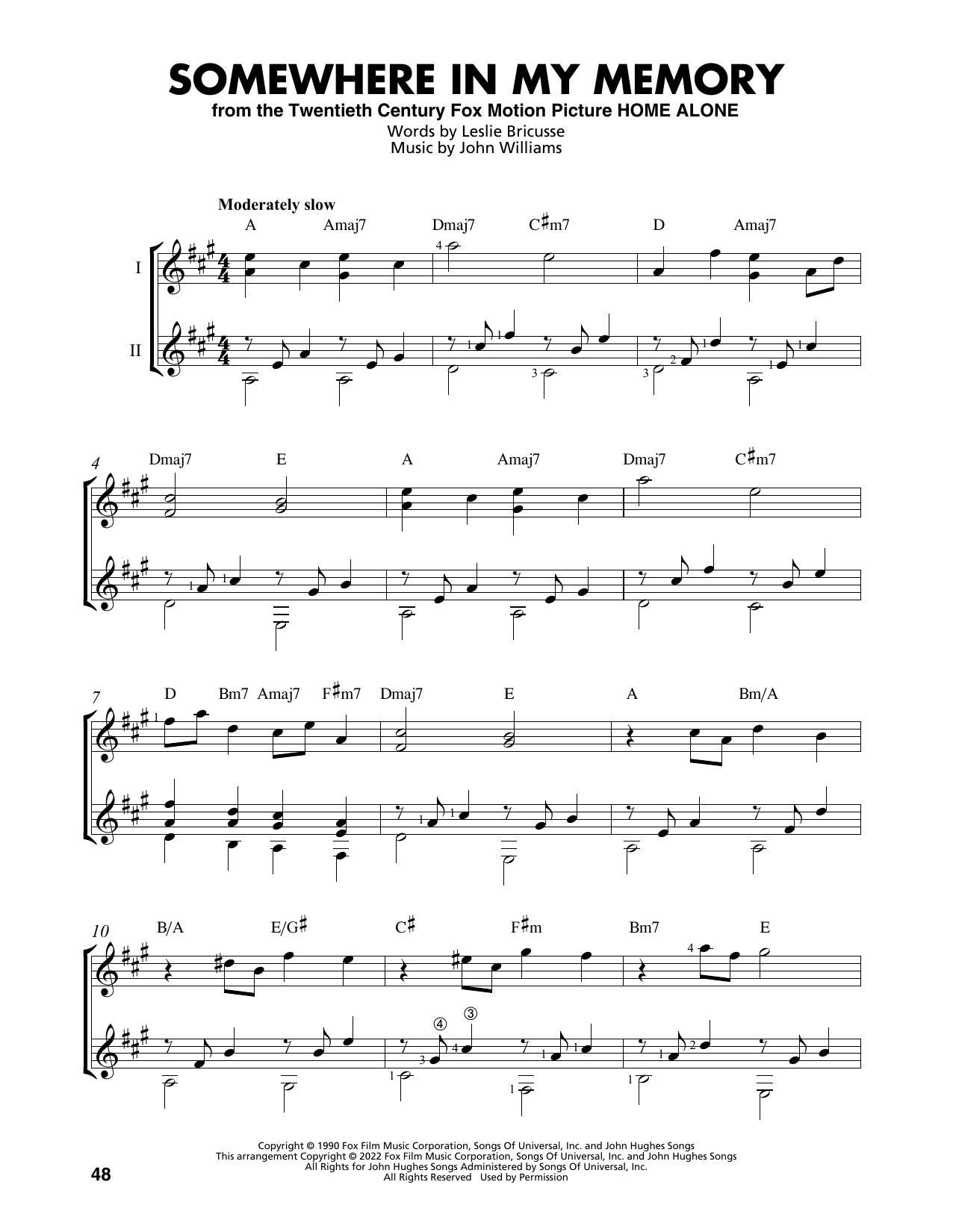 Download John Williams Somewhere In My Memory (from Home Alone) (arr. Mark Phillips) Sheet Music and learn how to play Easy Guitar Tab PDF digital score in minutes