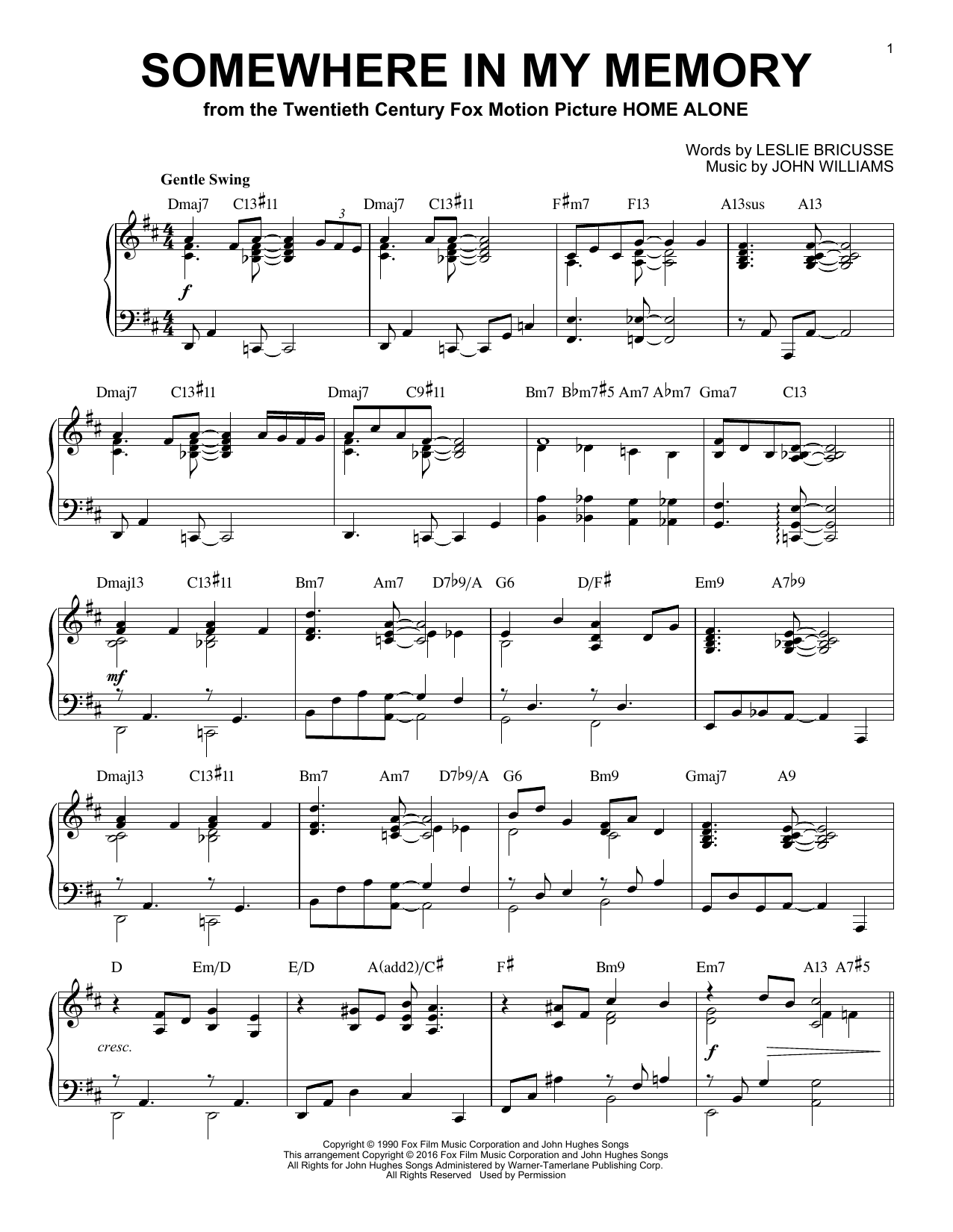 Download John Williams Somewhere In My Memory Sheet Music and learn how to play Piano PDF digital score in minutes