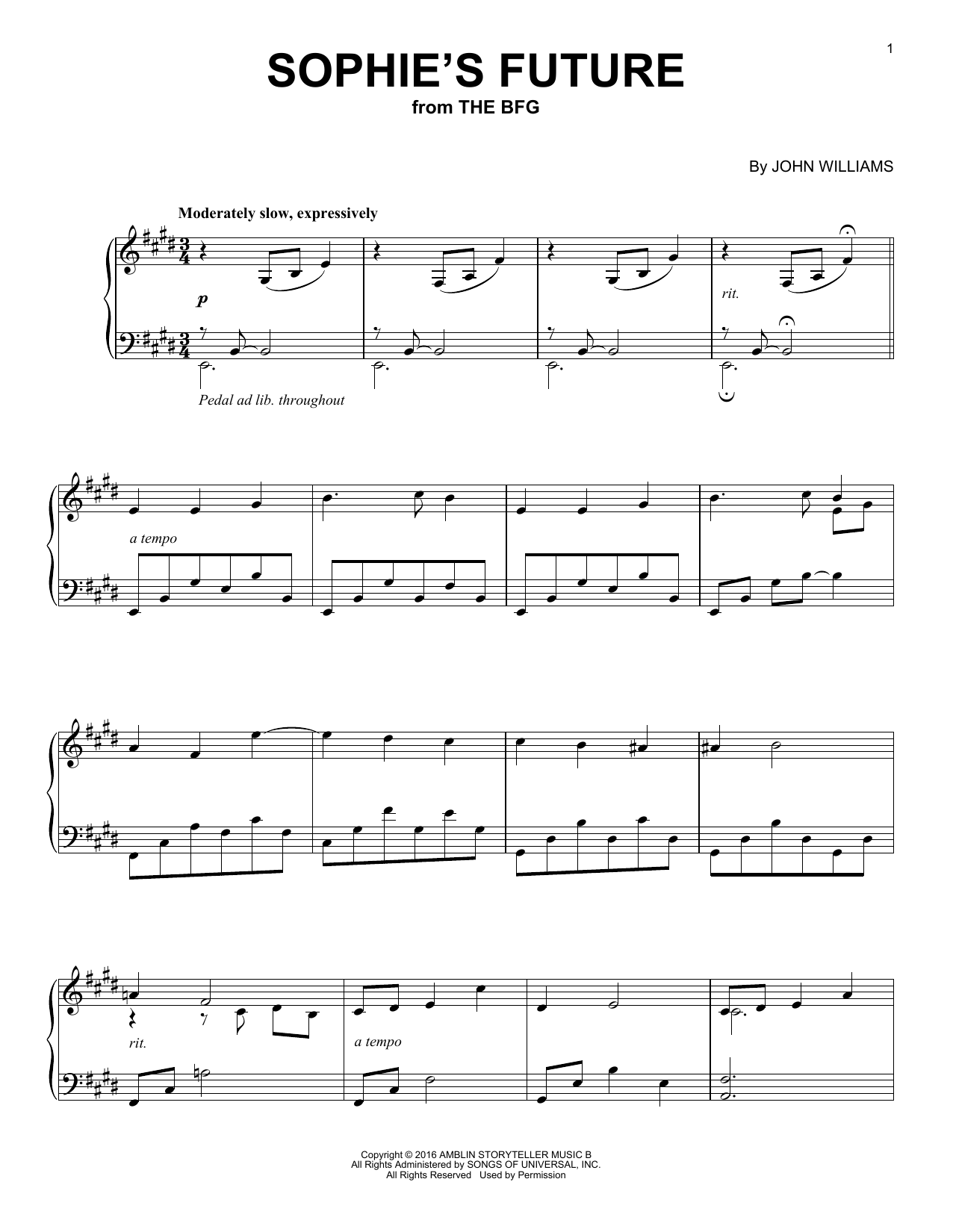 Download John Williams Sophie's Future Sheet Music and learn how to play Piano PDF digital score in minutes