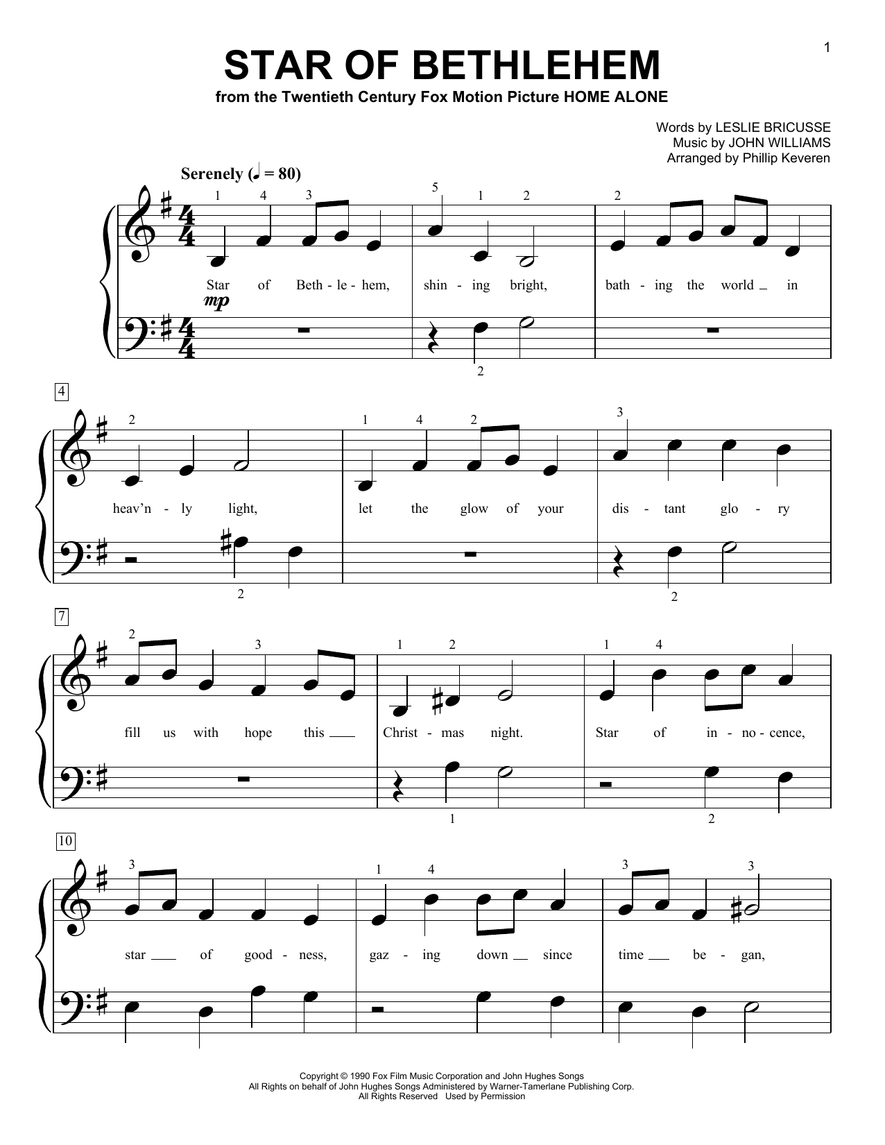 Download John Williams Star Of Bethlehem (from Home Alone) (arr. Phillip Keveren) Sheet Music and learn how to play Big Note Piano PDF digital score in minutes
