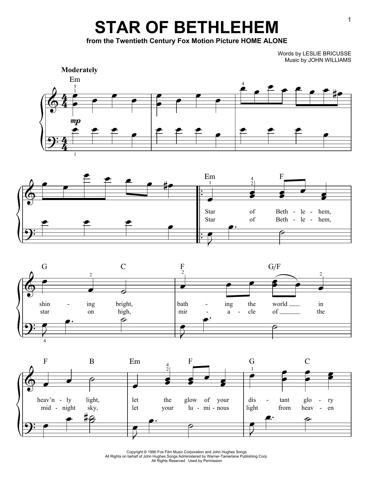 Download John Williams Star Of Bethlehem (from Home Alone) Sheet Music and learn how to play Easy Piano PDF digital score in minutes