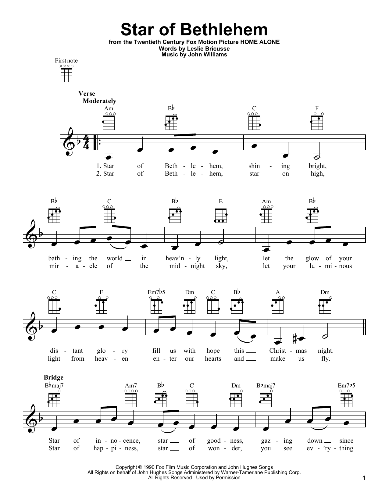 Download John Williams Star Of Bethlehem Sheet Music and learn how to play Ukulele PDF digital score in minutes