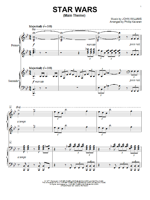 Download Phillip Keveren Star Wars (Main Theme) Sheet Music and learn how to play Piano Duet PDF digital score in minutes