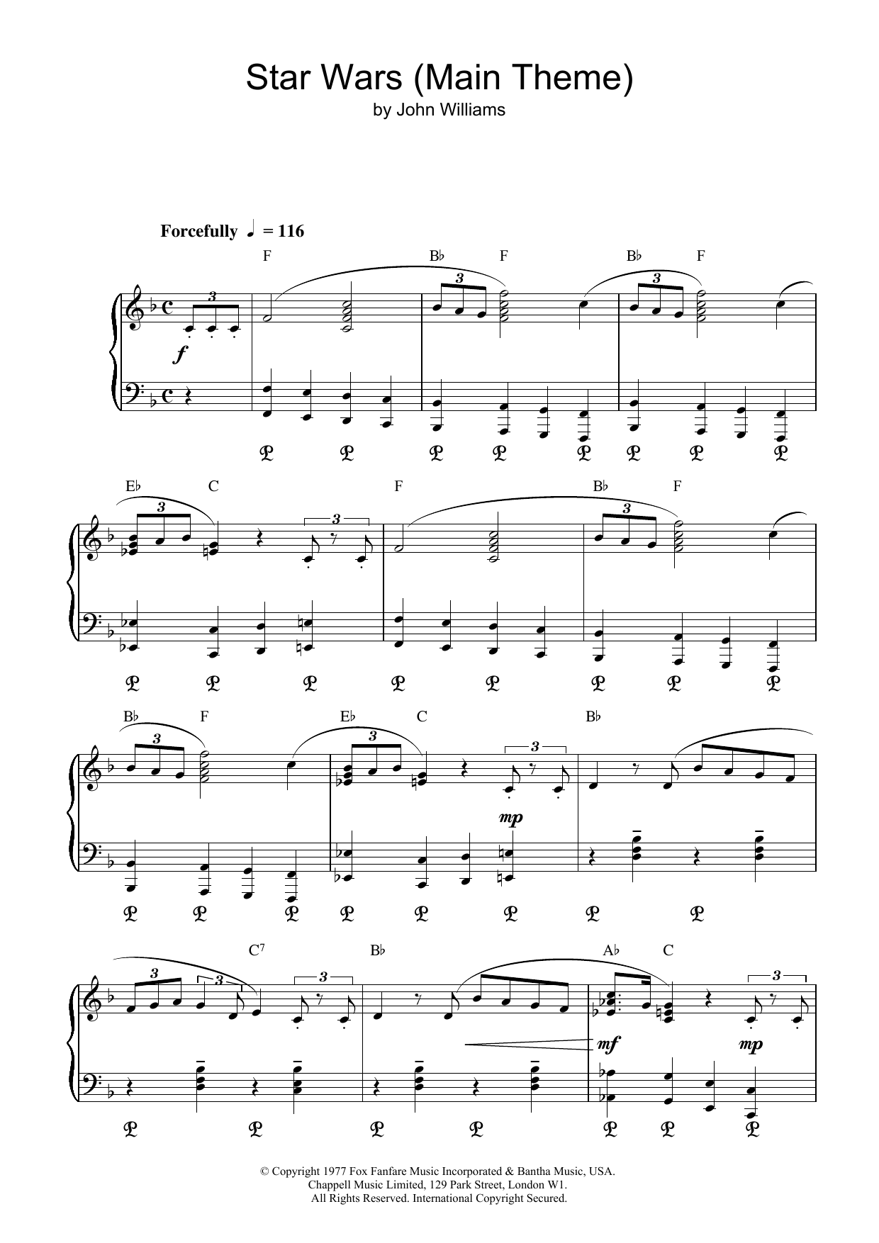 Download John Williams Star Wars (Main Theme) Sheet Music and learn how to play Piano PDF digital score in minutes