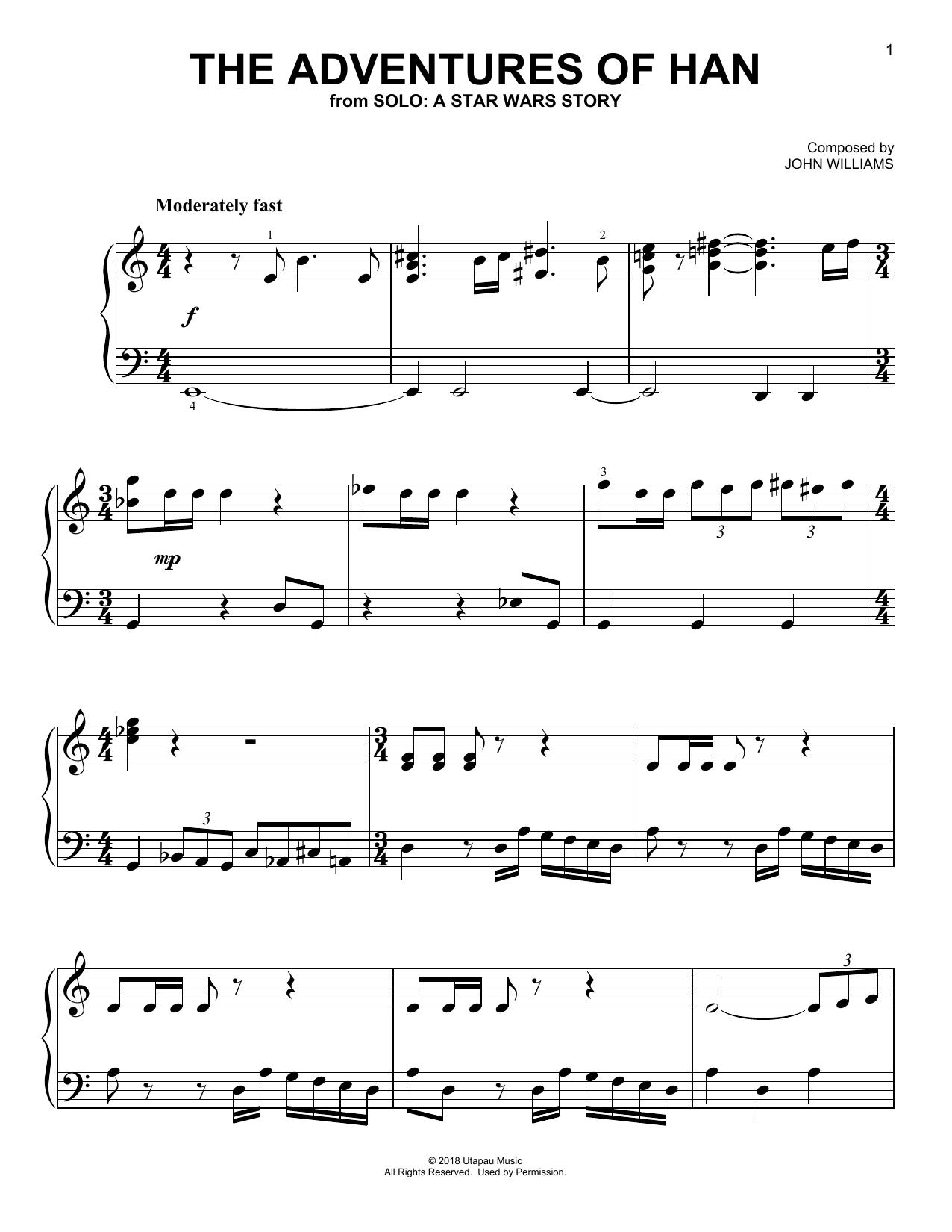 Download John Williams The Adventures Of Han (from Solo: A Star Wars Story) Sheet Music and learn how to play Piano Solo PDF digital score in minutes