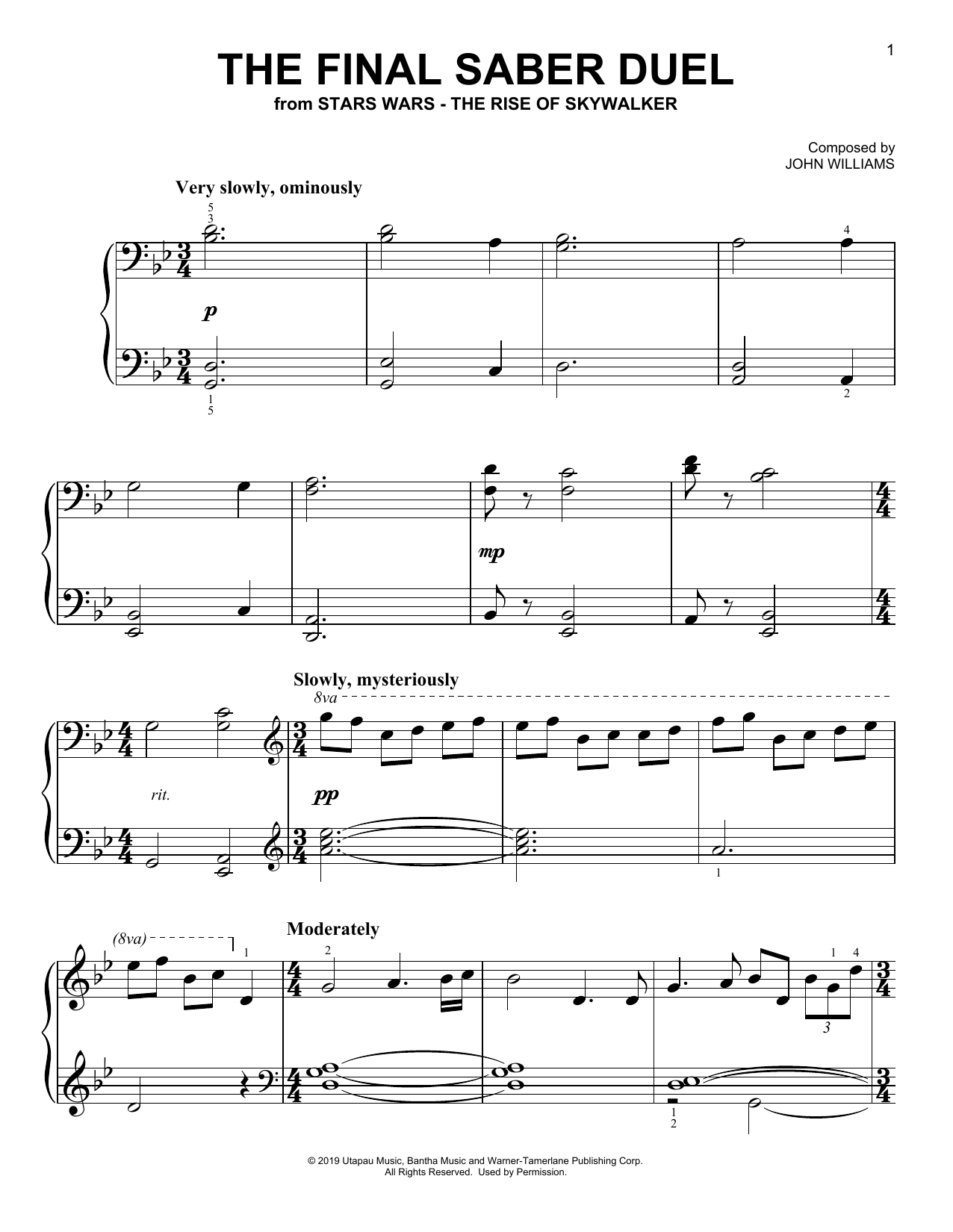 Download John Williams The Final Saber Duel (from The Rise Of Skywalker) Sheet Music and learn how to play Piano Solo PDF digital score in minutes
