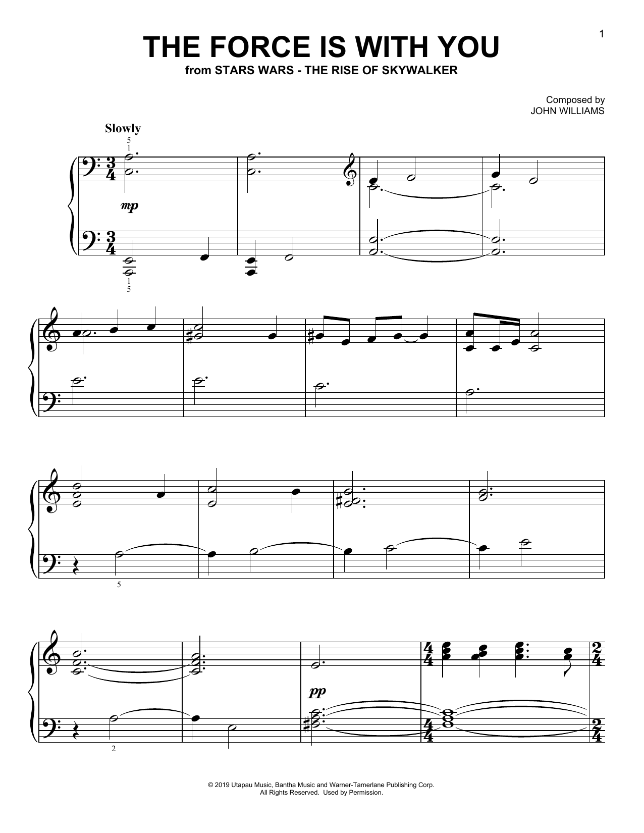 Download John Williams The Force Is With You (from The Rise Of Skywalker) Sheet Music and learn how to play Easy Piano PDF digital score in minutes