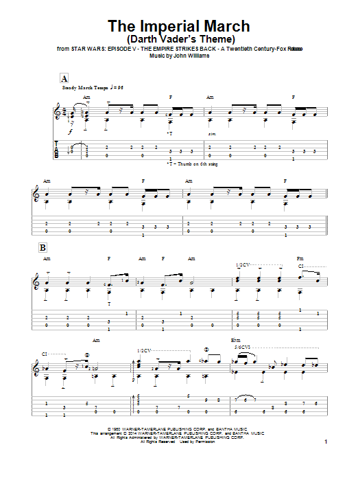Download Ben Woolman The Imperial March (Darth Vader's Theme) Sheet Music and learn how to play Guitar Tab PDF digital score in minutes