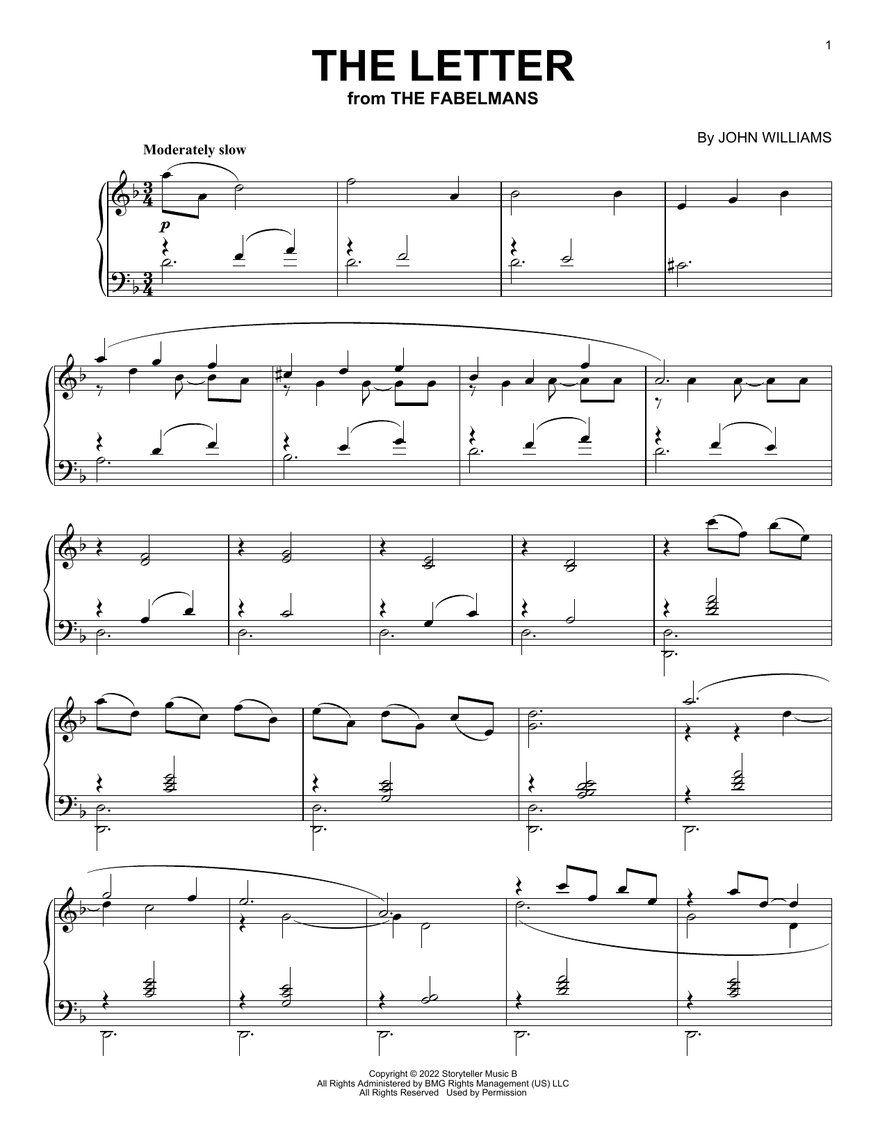 Download John Williams The Letter (from The Fabelmans) Sheet Music and learn how to play Piano Solo PDF digital score in minutes