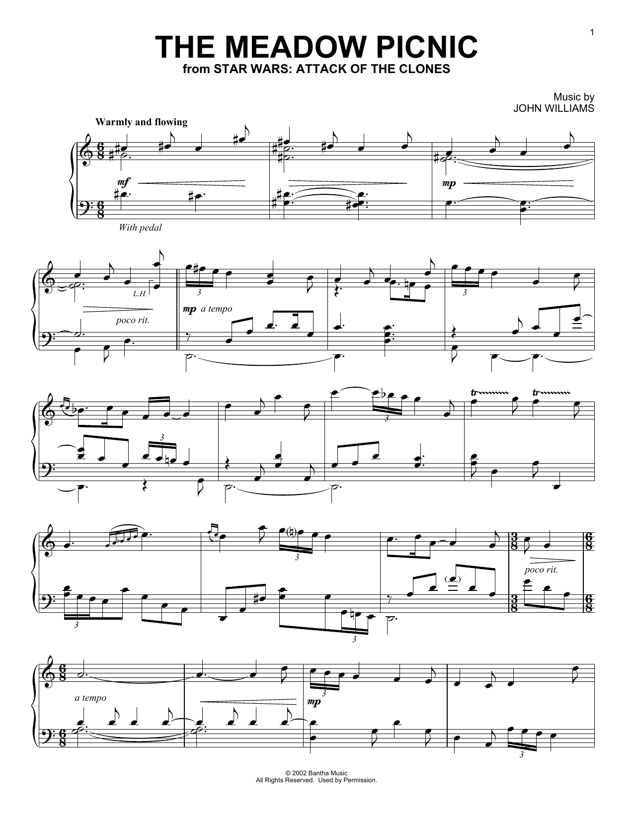 Download John Williams The Meadow Picnic (from Star Wars: Attack Of The Clones) Sheet Music and learn how to play Piano Solo PDF digital score in minutes