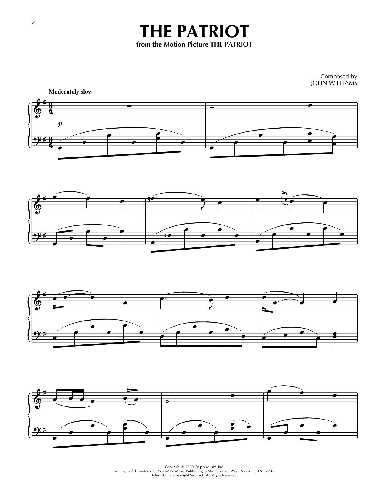 Download John Williams The Patriot Sheet Music and learn how to play Piano Solo PDF digital score in minutes