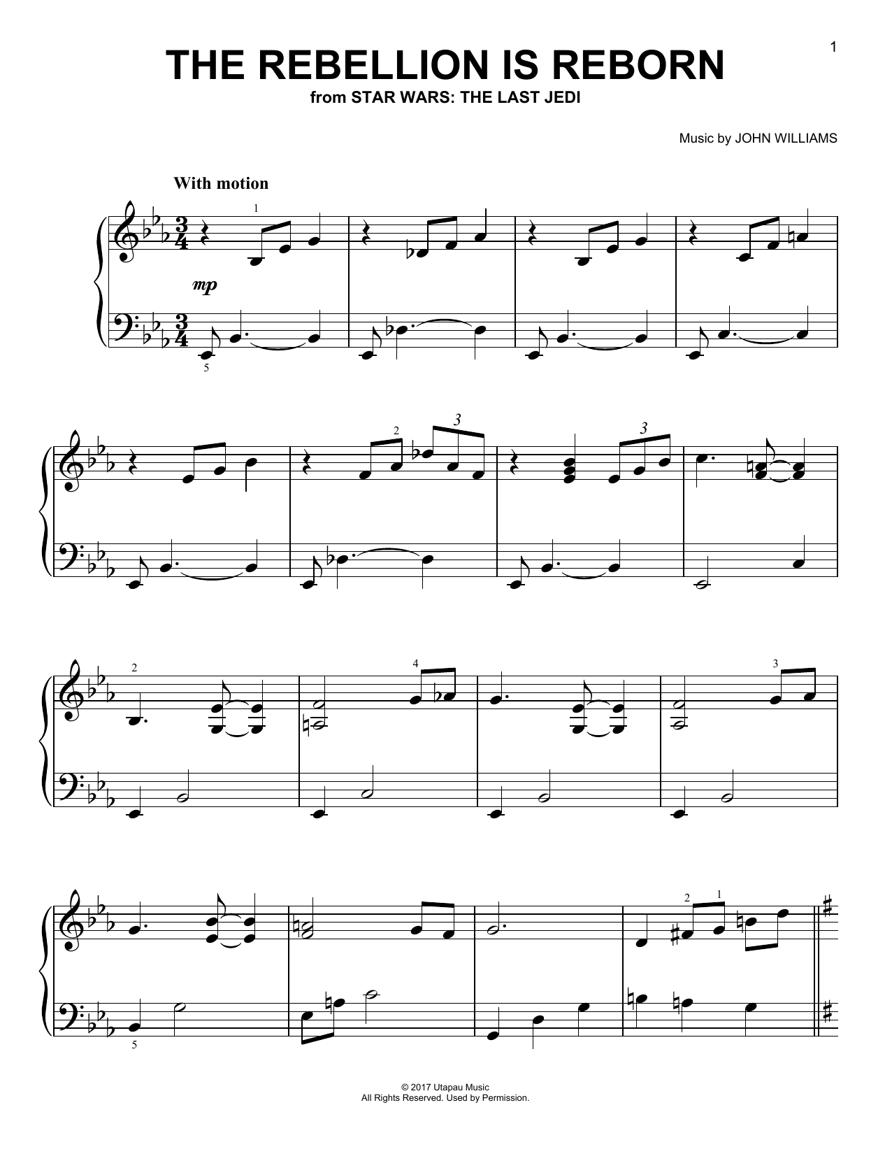 Download John Williams The Rebellion Is Reborn Sheet Music and learn how to play Easy Piano PDF digital score in minutes