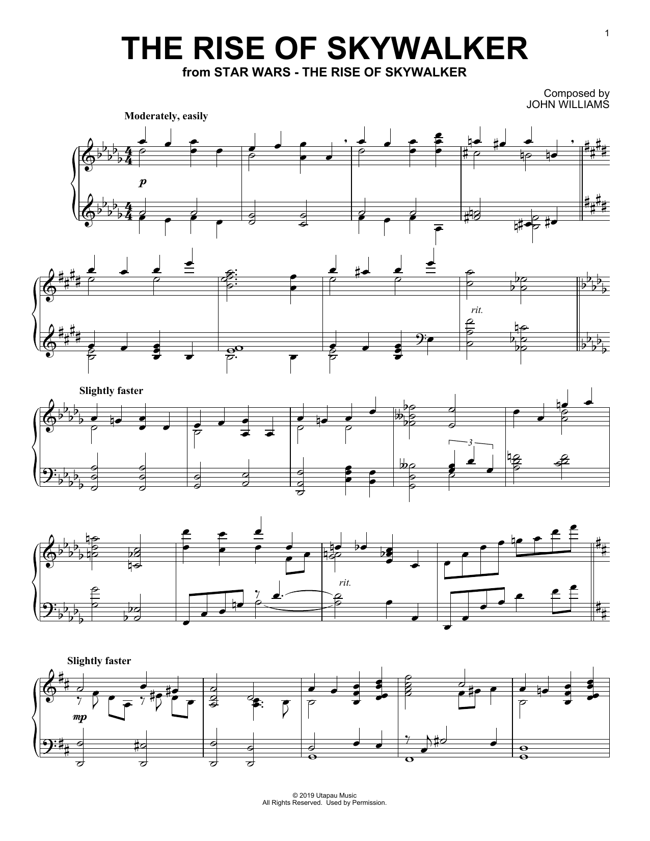 Download John Williams The Rise Of Skywalker (from The Rise Of Skywalker) Sheet Music and learn how to play Piano Solo PDF digital score in minutes