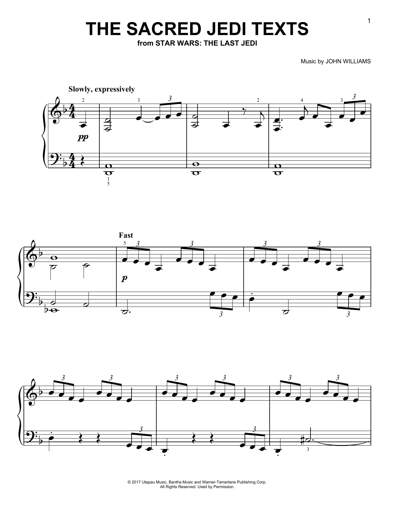 Download John Williams The Sacred Jedi Texts Sheet Music and learn how to play Piano PDF digital score in minutes