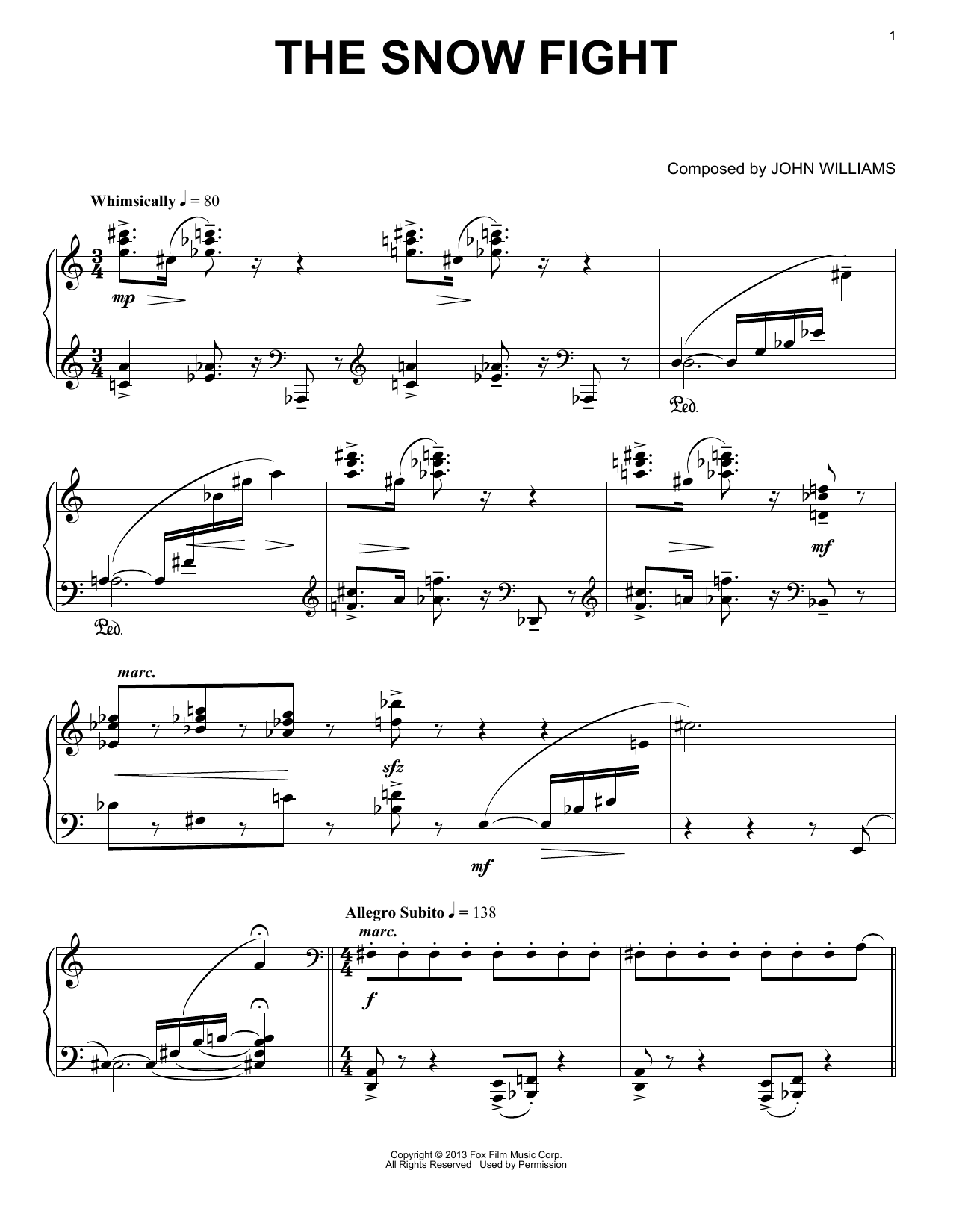Download John Williams The Snow Fight Sheet Music and learn how to play Piano PDF digital score in minutes