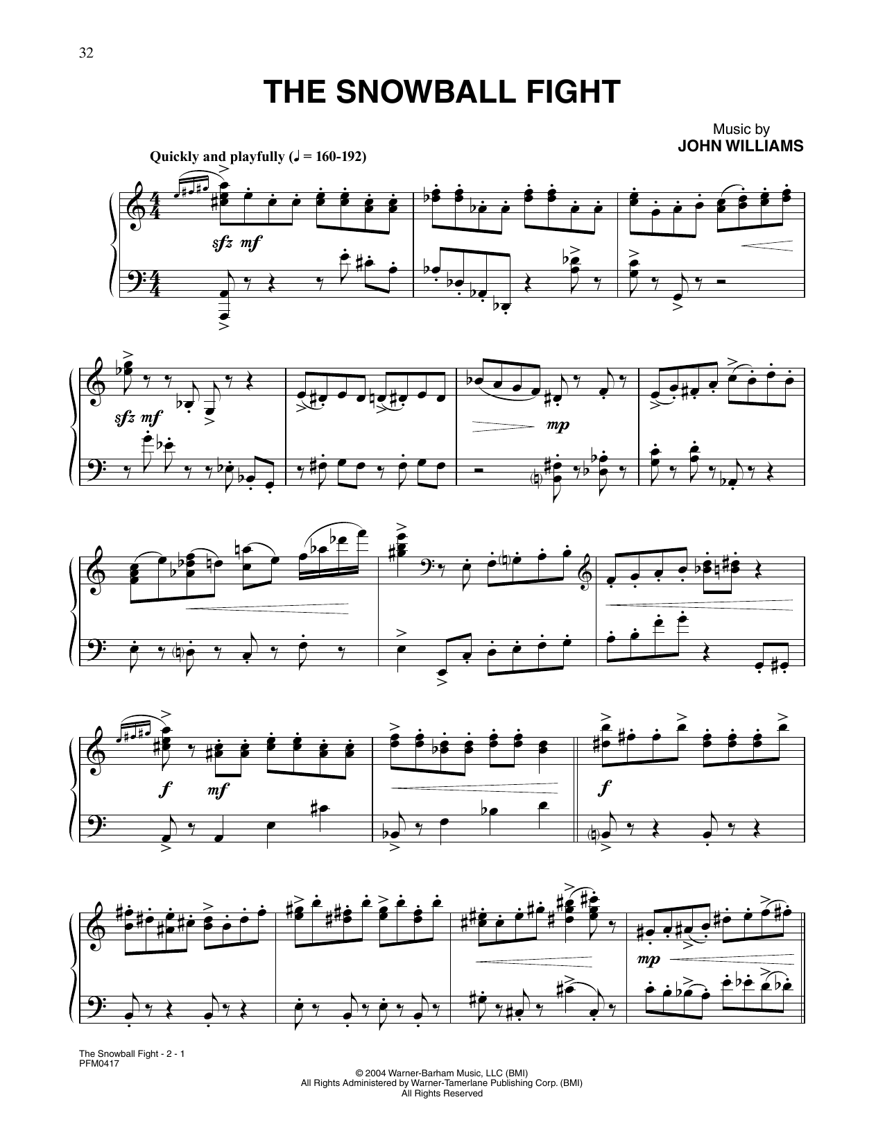 Download John Williams The Snowball Fight (from Harry Potter) Sheet Music and learn how to play Piano Solo PDF digital score in minutes