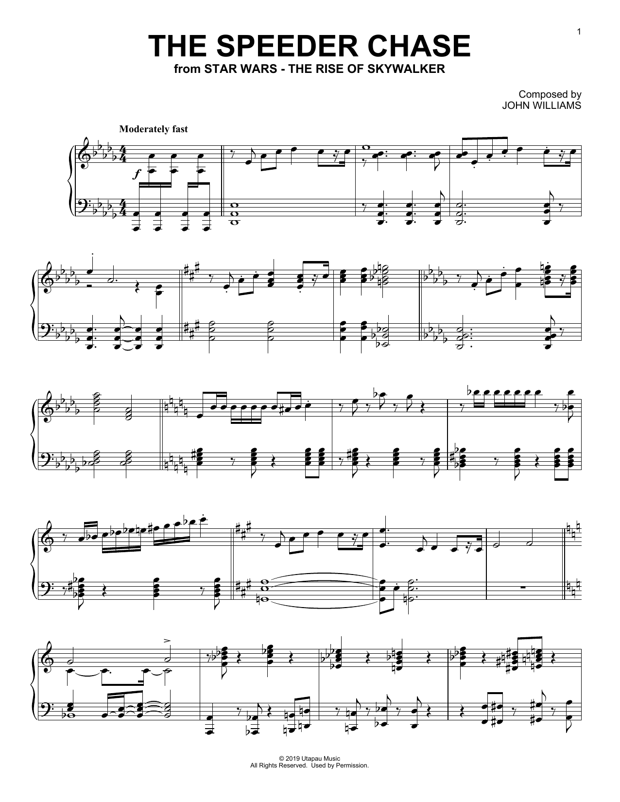 Download John Williams The Speeder Chase (from The Rise Of Skywalker) Sheet Music and learn how to play Easy Piano PDF digital score in minutes