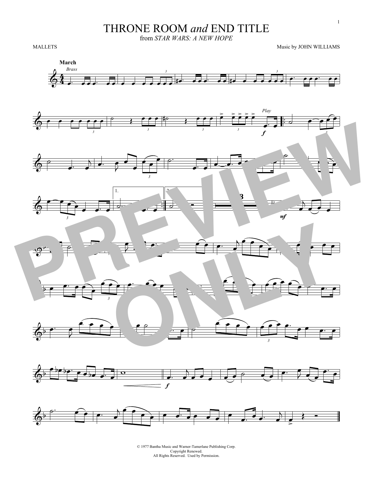 Download John Williams The Throne Room And End Title (from Star Wars: A New Hope) Sheet Music and learn how to play Mallet Solo PDF digital score in minutes
