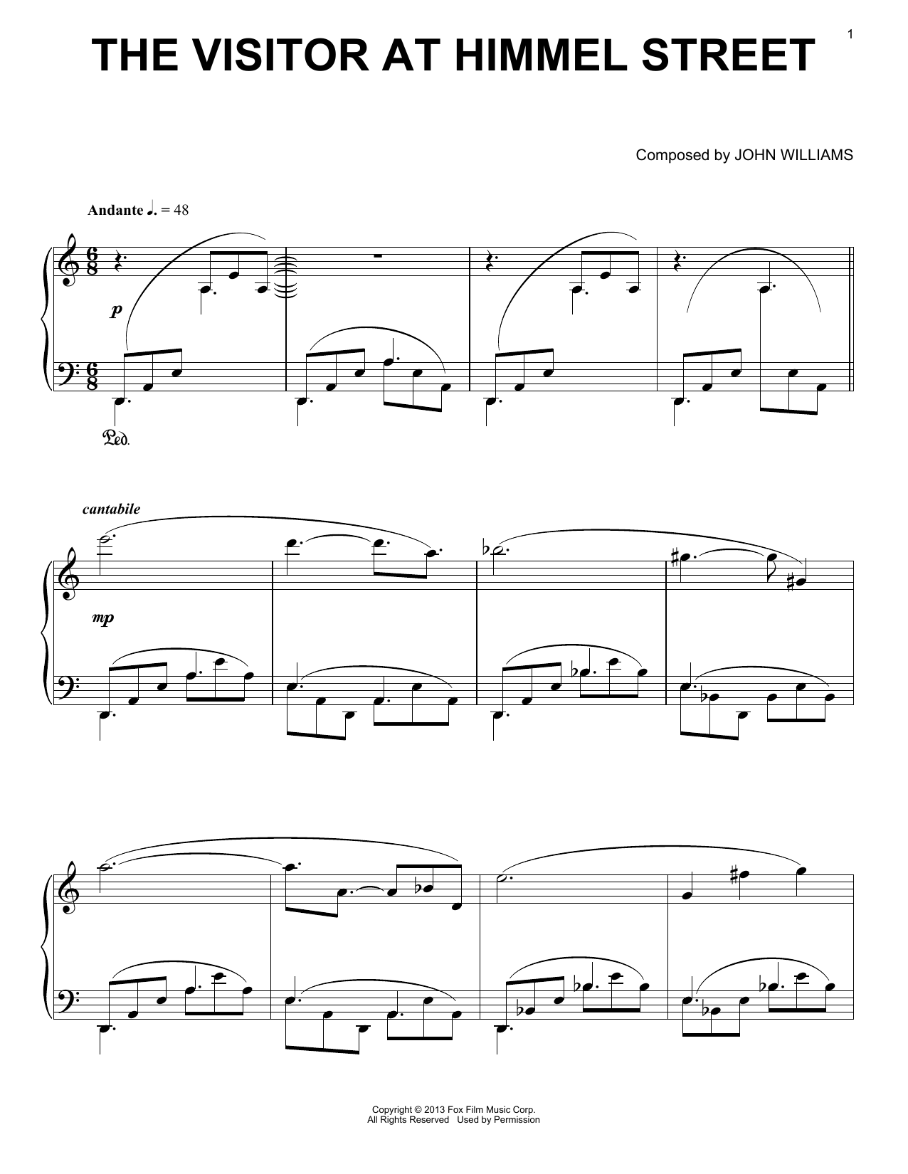 Download John Williams The Visitor At Himmel Street Sheet Music and learn how to play Piano PDF digital score in minutes