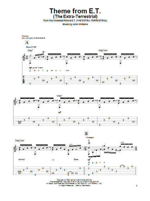 Download Ben Woolman Theme From E.T. (The Extra-Terrestrial) Sheet Music and learn how to play Guitar Tab PDF digital score in minutes