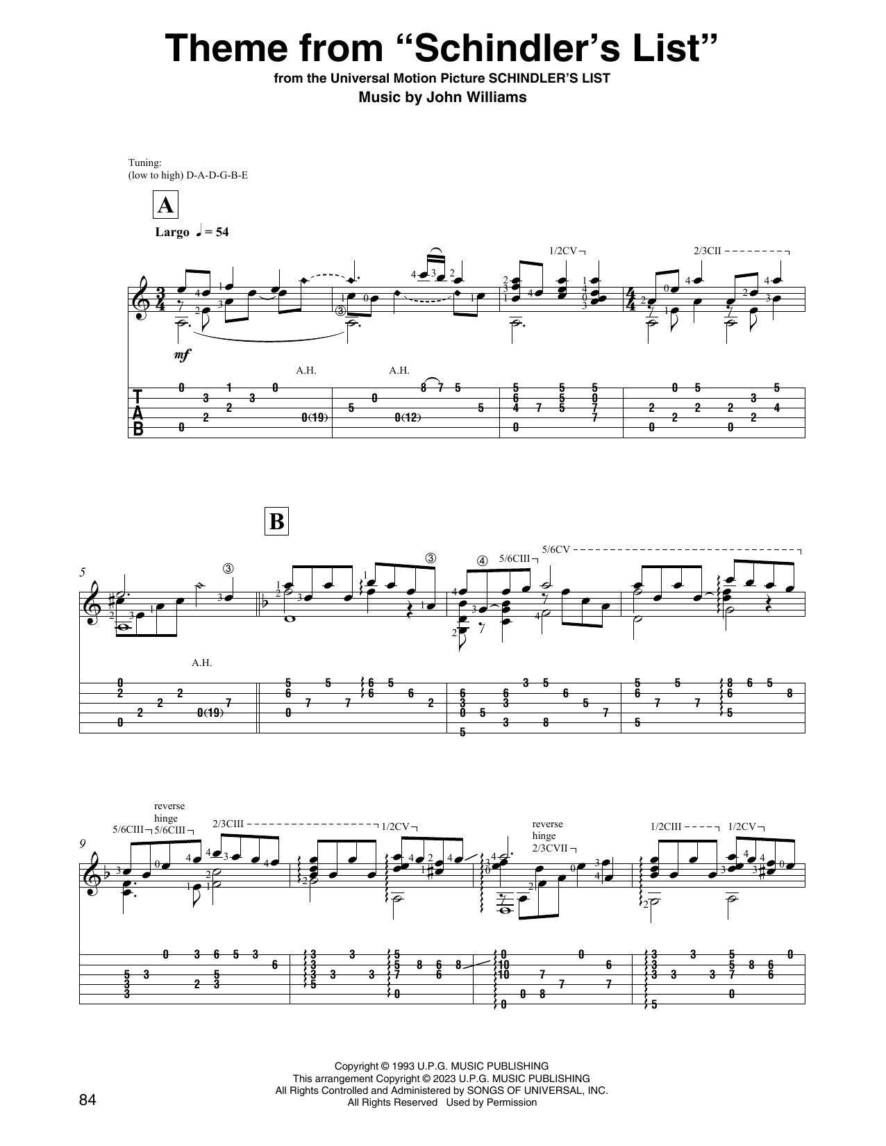 Download John Williams Theme from Schindler's List (arr. David Jaggs) Sheet Music and learn how to play Solo Guitar PDF digital score in minutes