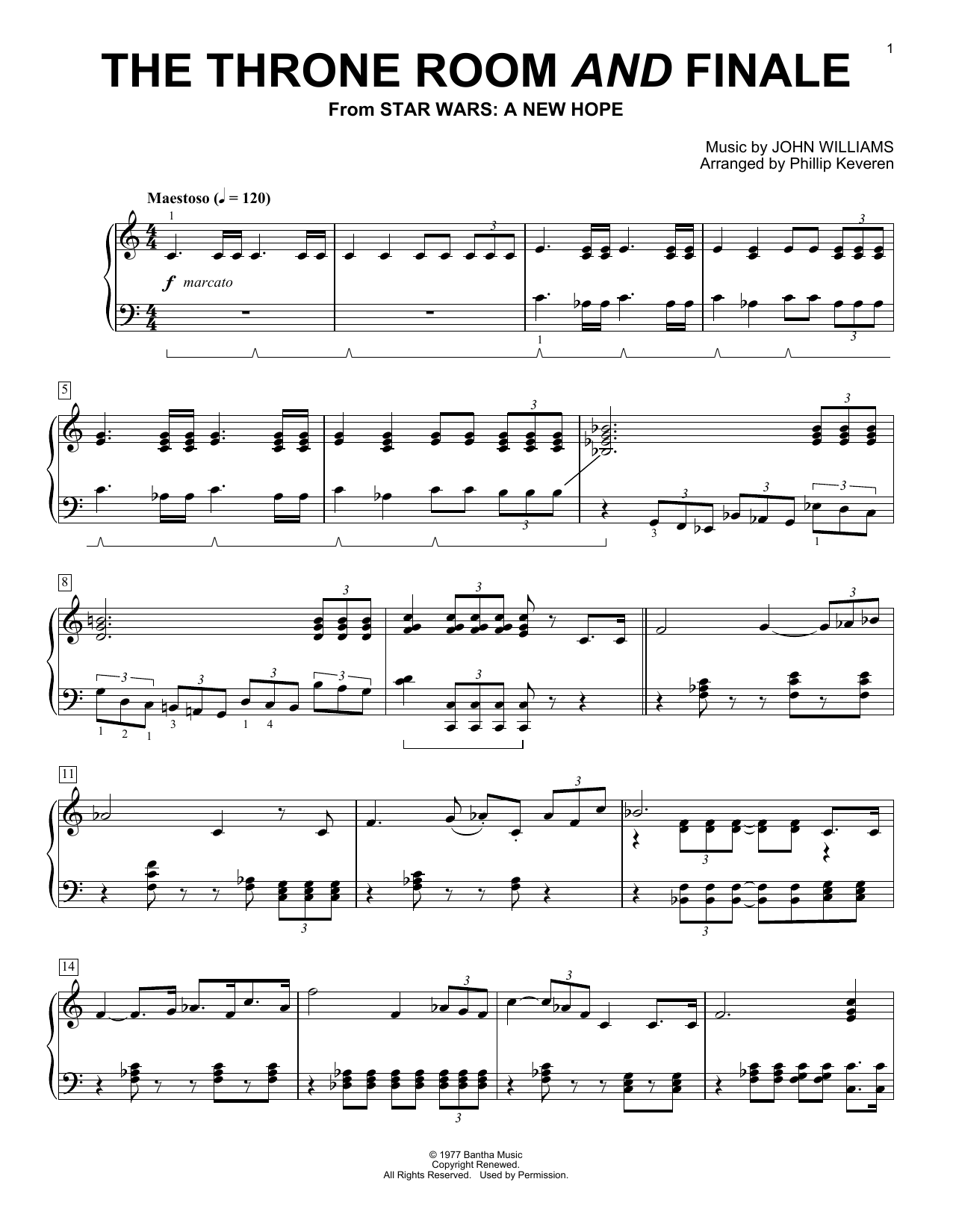 Download John Williams Throne Room and Finale (arr. Phillip Keveren) Sheet Music and learn how to play Big Note Piano PDF digital score in minutes