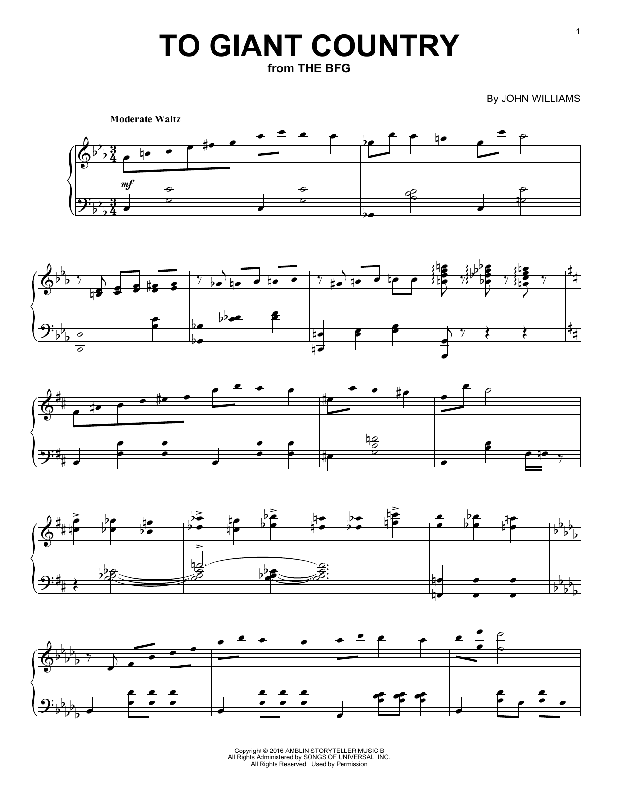 Download John Williams To Giant Country Sheet Music and learn how to play Piano PDF digital score in minutes