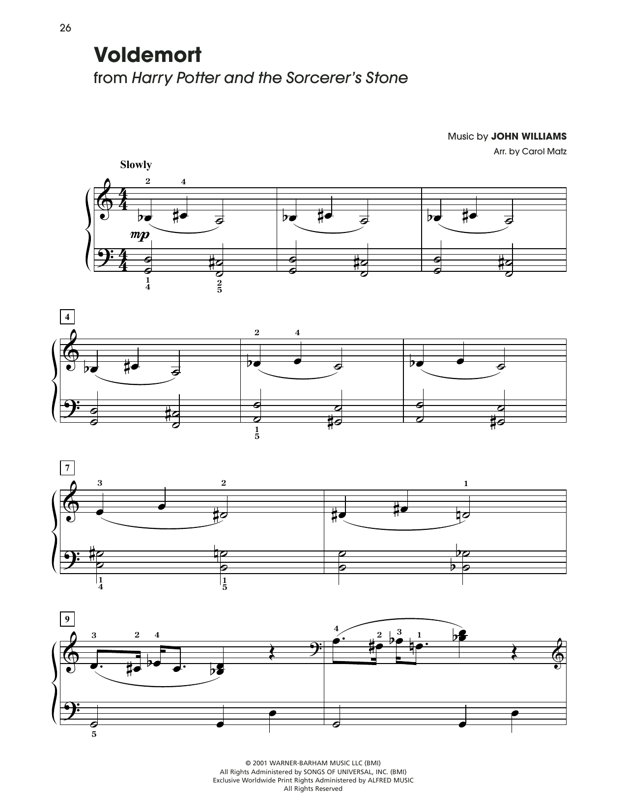 Download John Williams Voldemort (from Harry Potter) (arr. Carol Matz) Sheet Music and learn how to play Big Note Piano PDF digital score in minutes